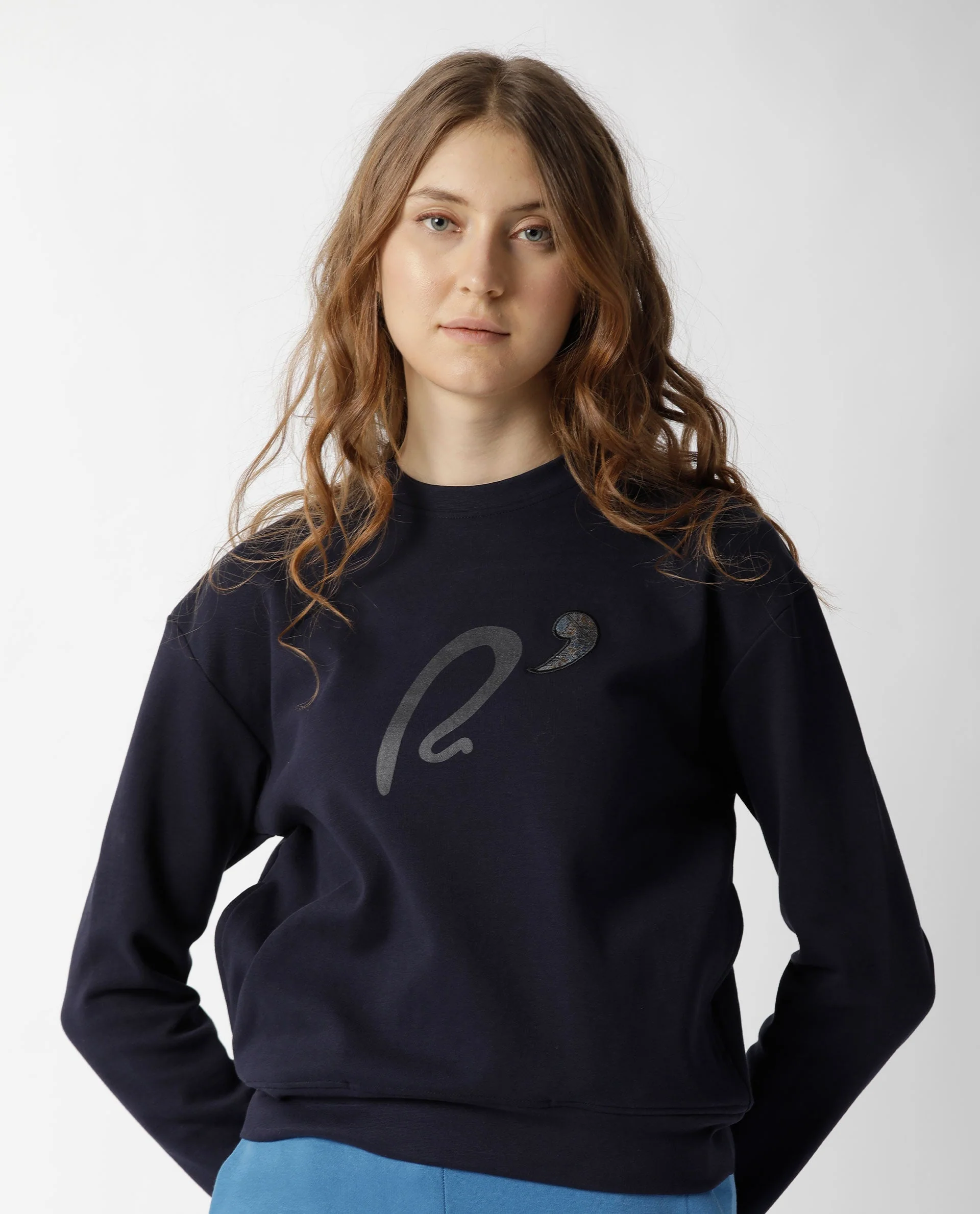 Rareism Women's Slashy Navy Crew Neck Plain Relaxed Fit Sweatshirt - Image 5