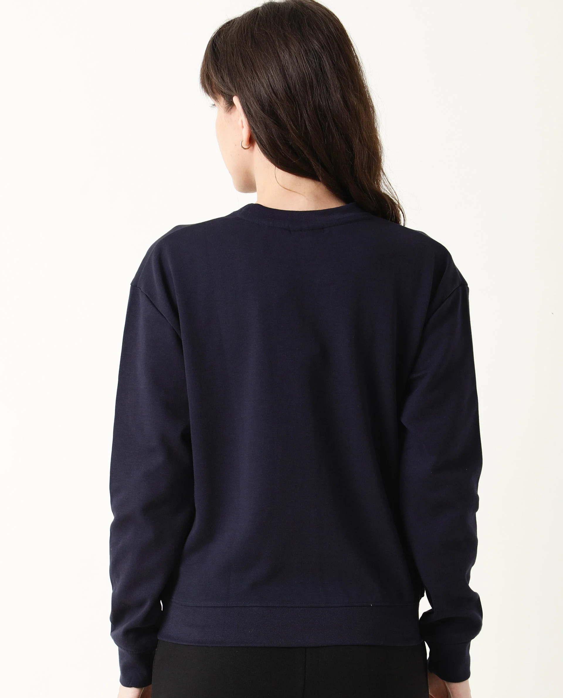 Rareism Women's Slashy Navy Crew Neck Plain Relaxed Fit Sweatshirt - Image 9