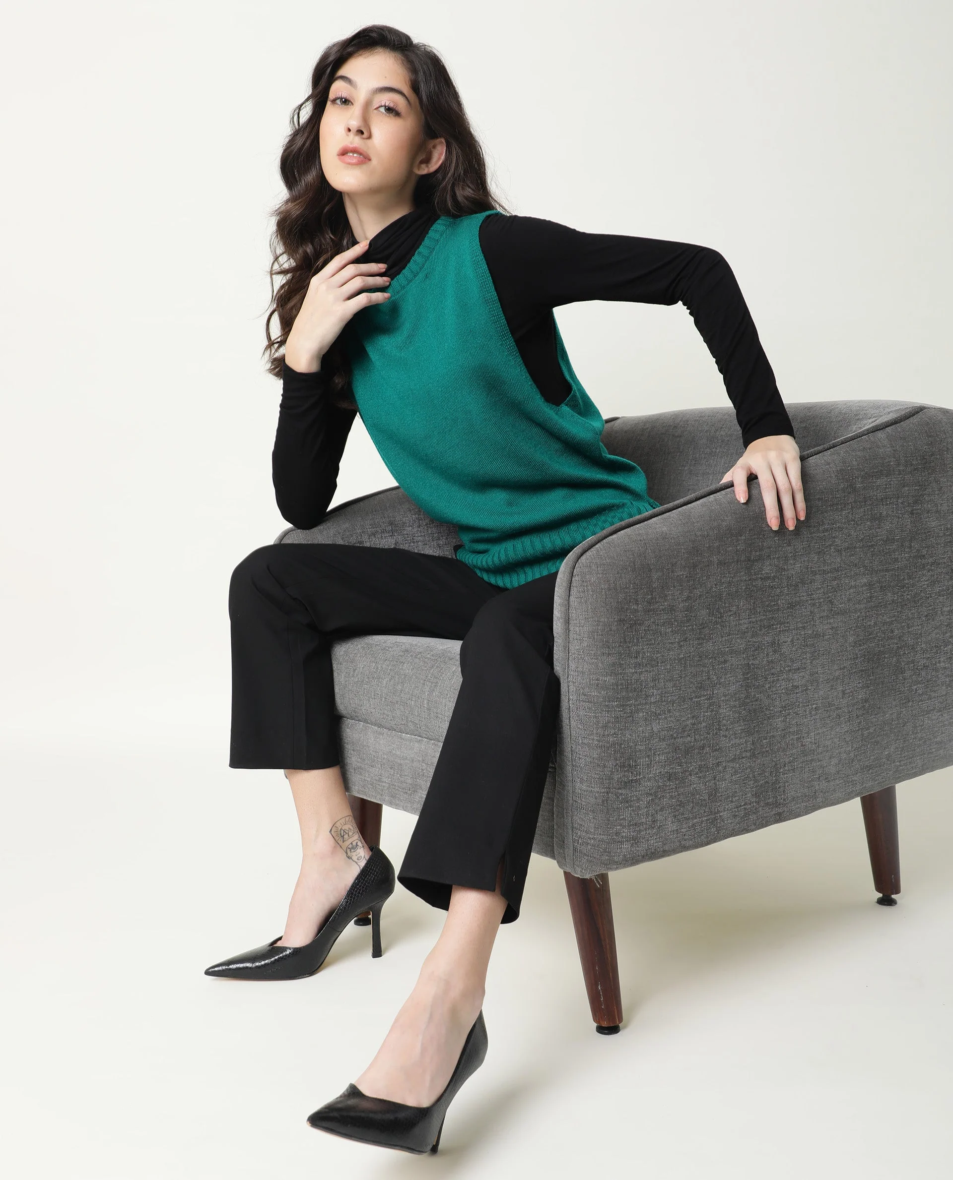 Rareism Women Sleek Green Sweater Sleeveless - Image 10