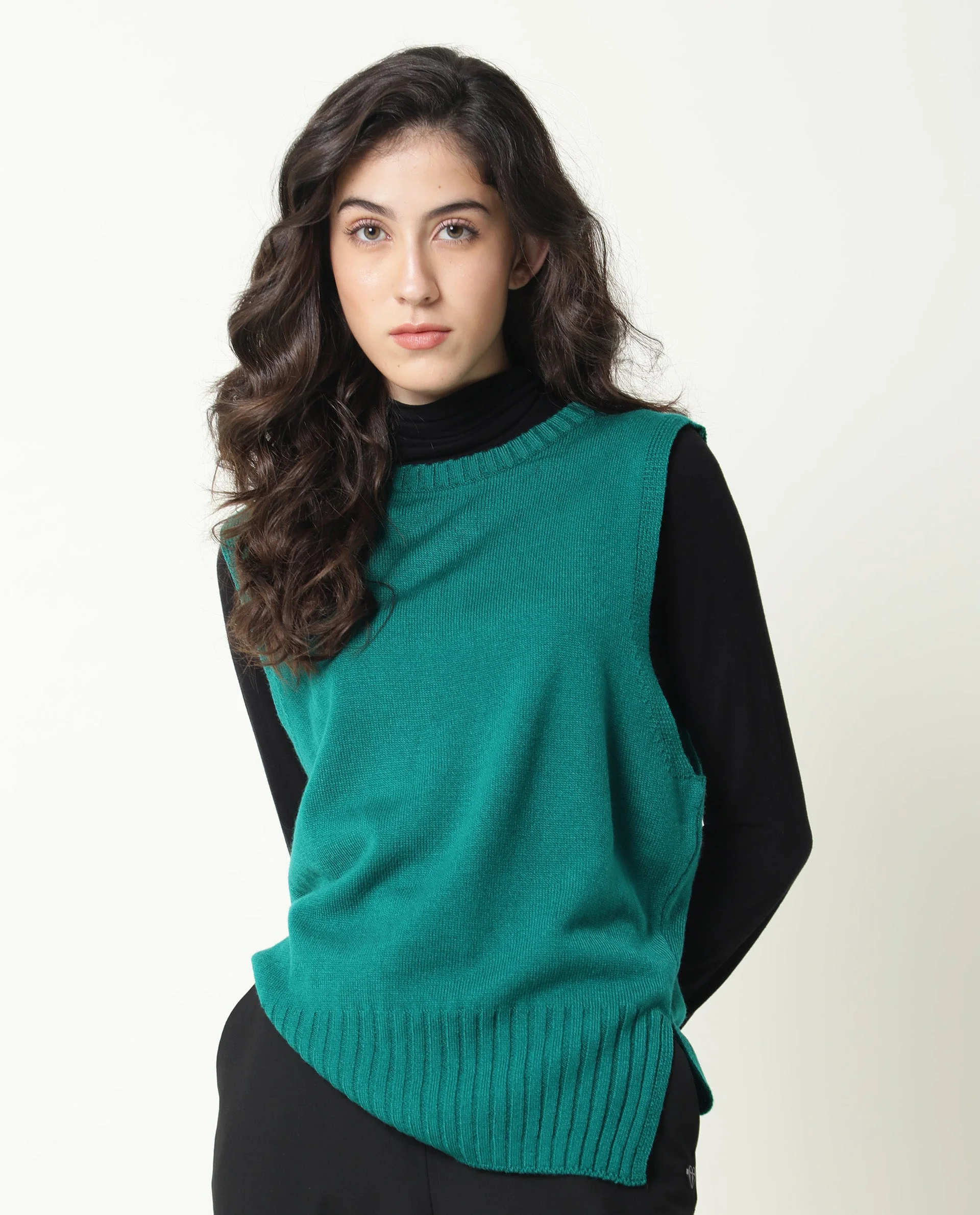 Rareism Women Sleek Green Sweater Sleeveless - Image 2