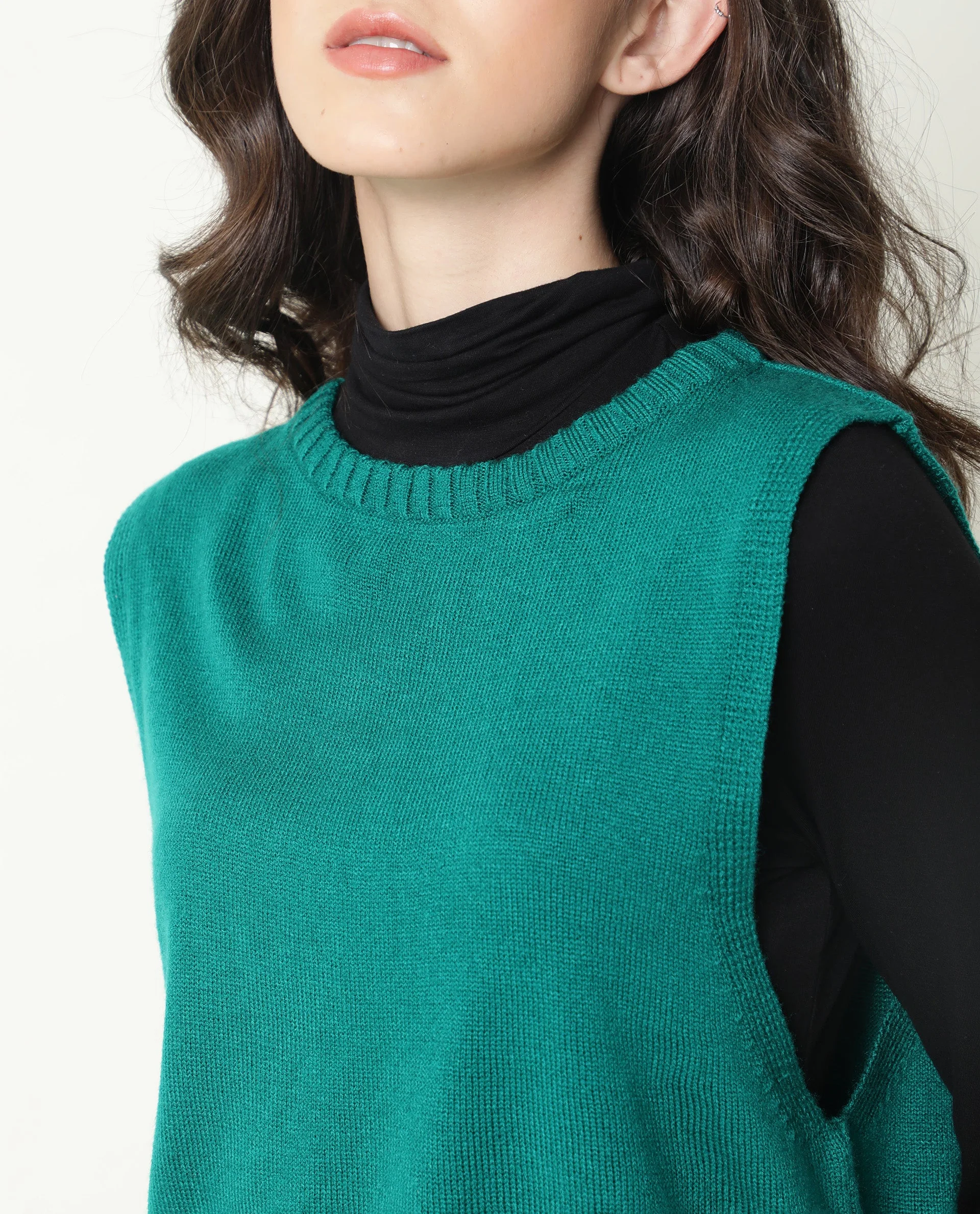 Rareism Women Sleek Green Sweater Sleeveless - Image 4