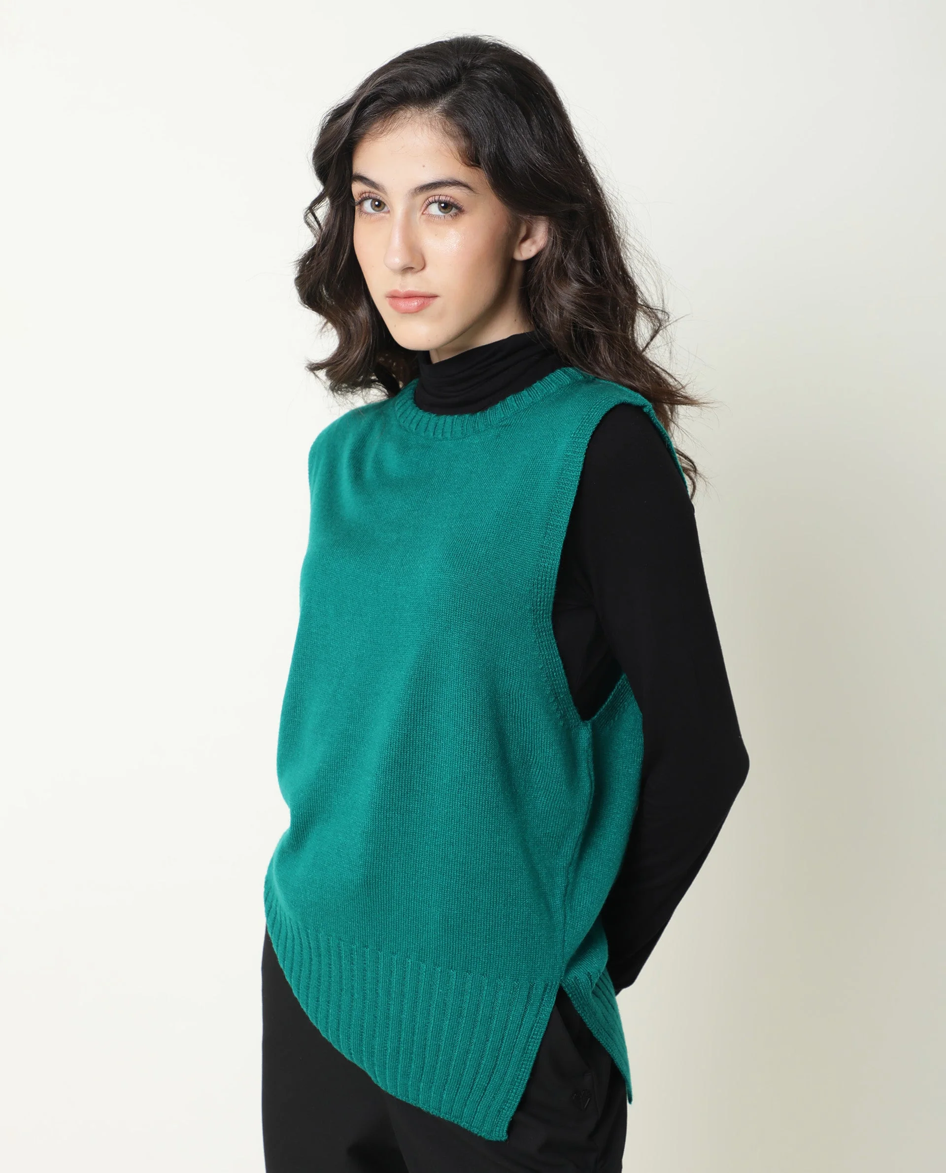 Rareism Women Sleek Green Sweater Sleeveless - Image 5