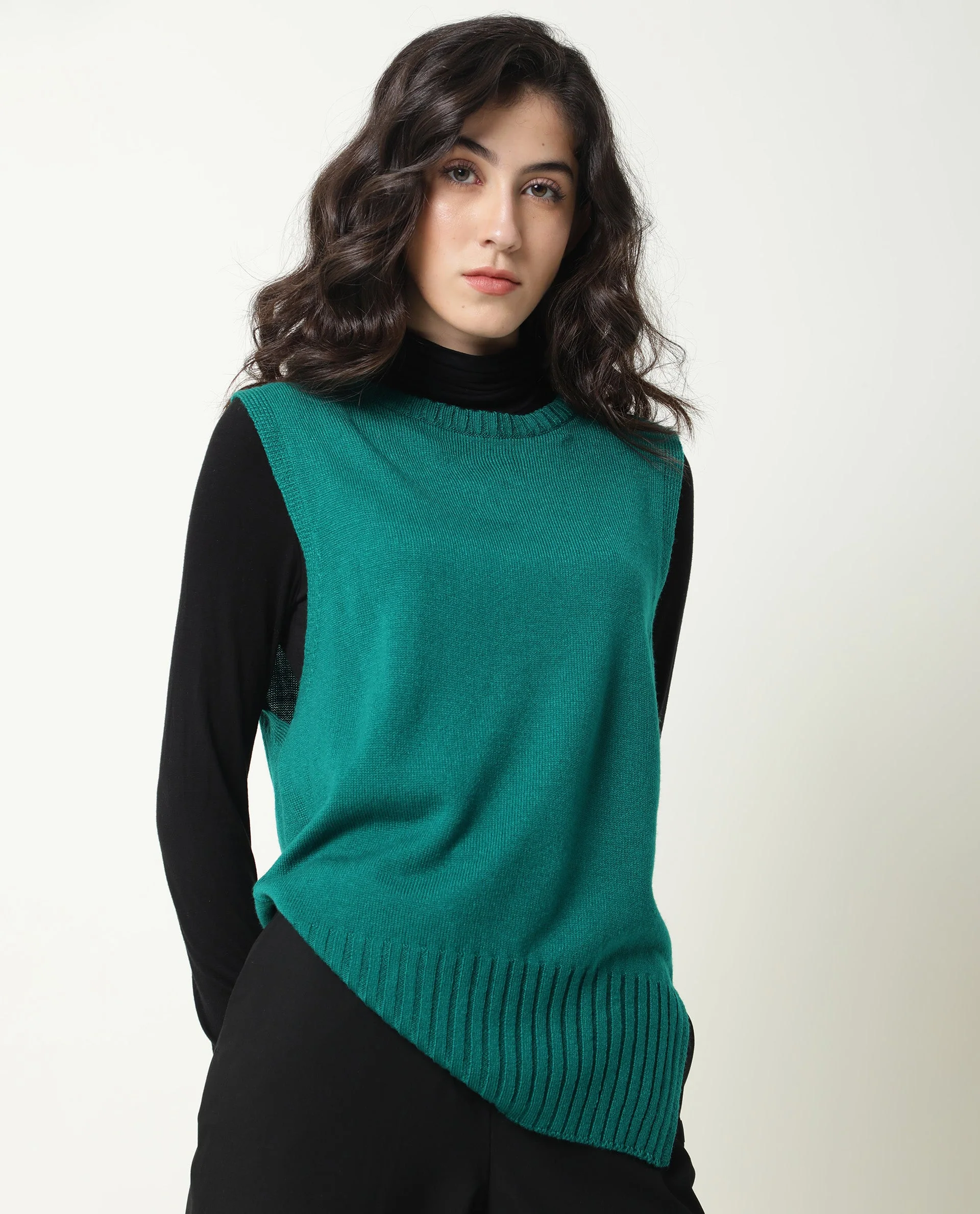 Rareism Women Sleek Green Sweater Sleeveless - Image 6