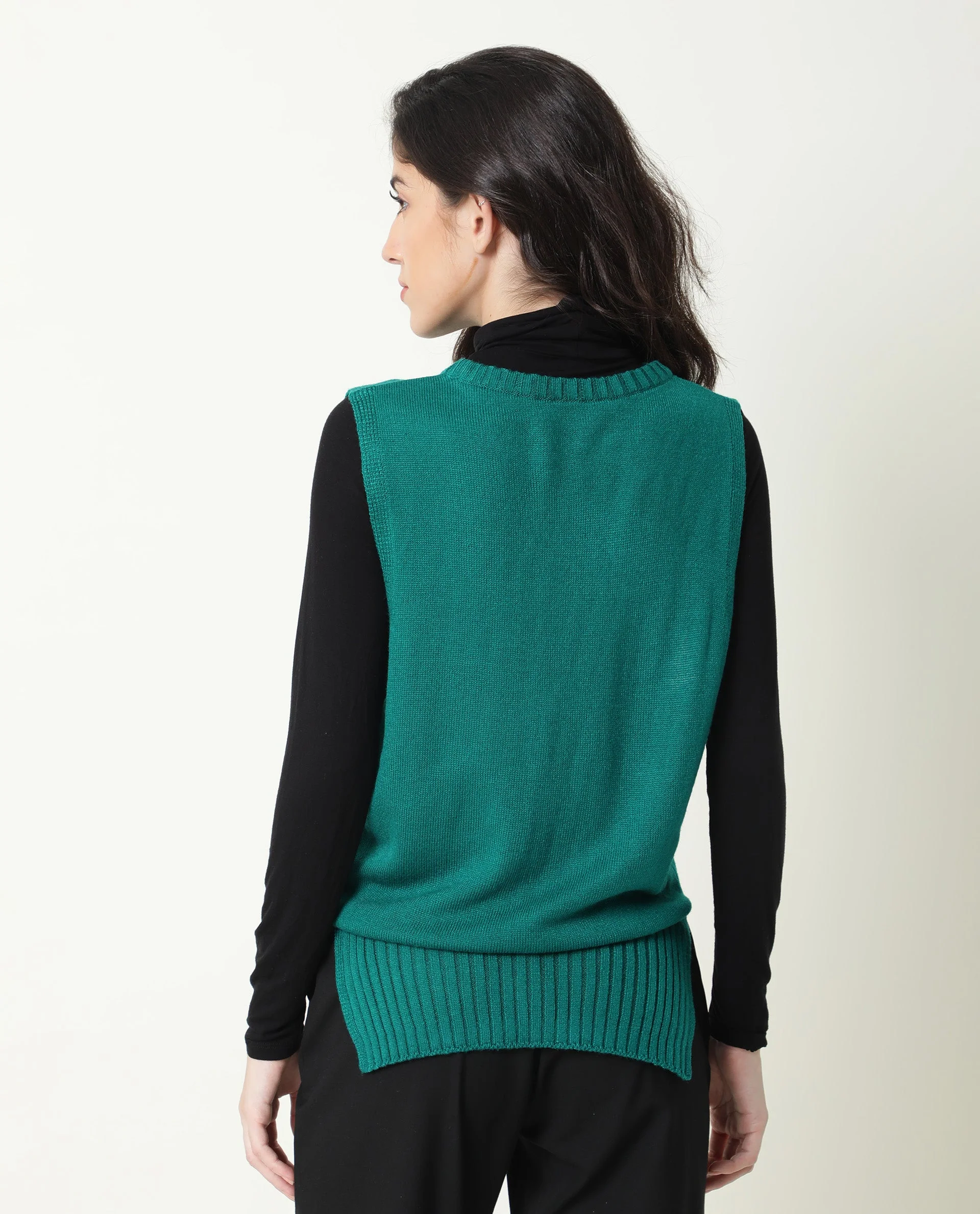 Rareism Women Sleek Green Sweater Sleeveless - Image 8