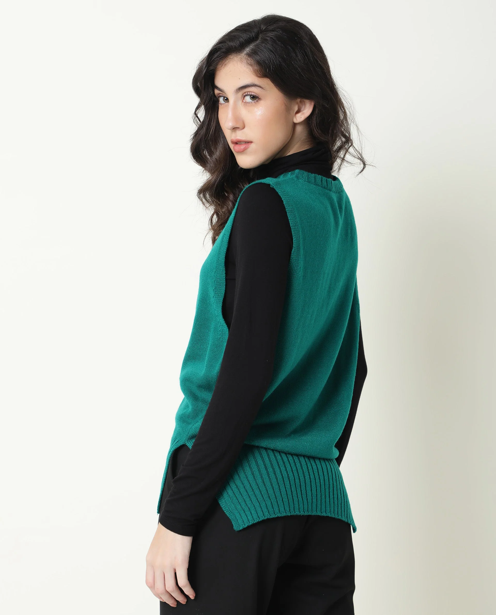 Rareism Women Sleek Green Sweater Sleeveless - Image 9