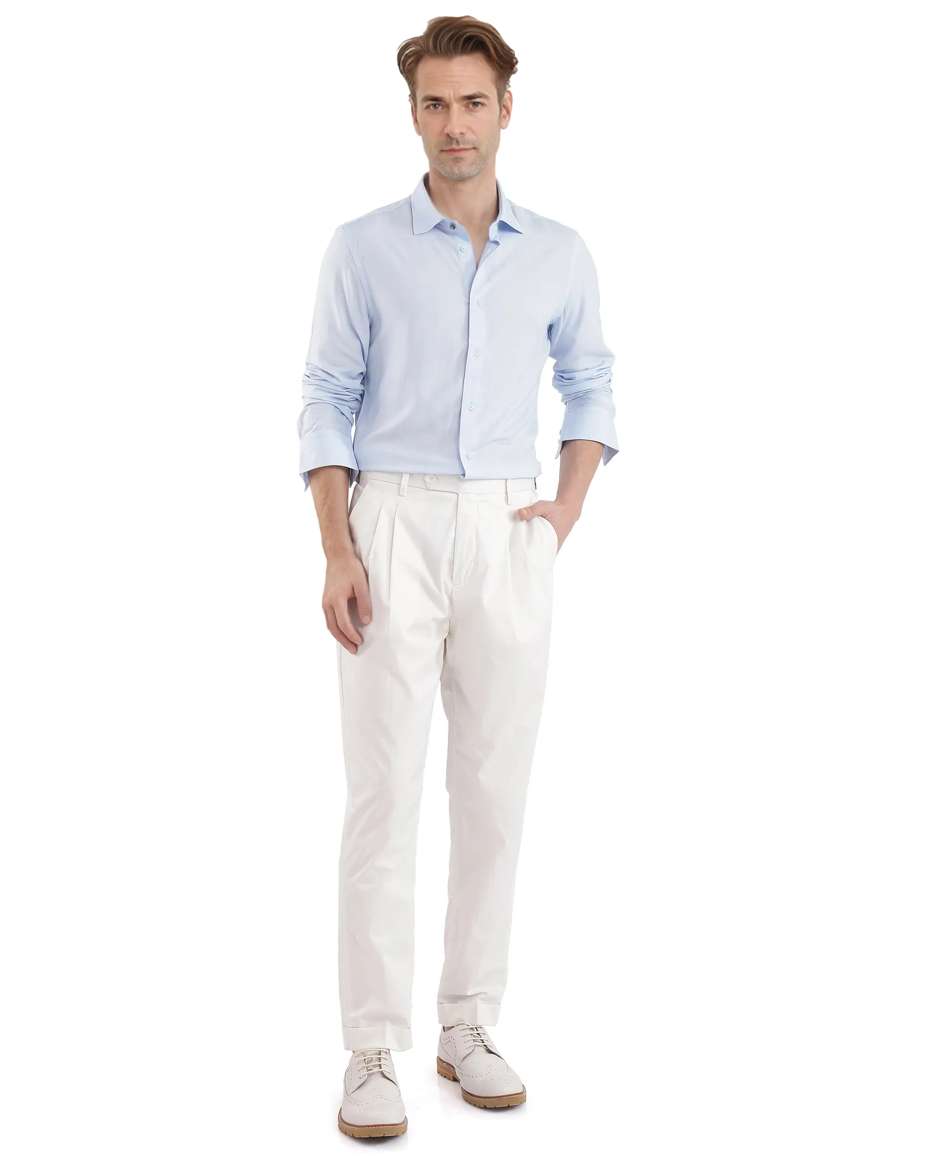 Rare Rabbit Men's Sleek Dusky Blue Viscose Plain Regular Fit Full Sleeve Collared Shirt - Image 2