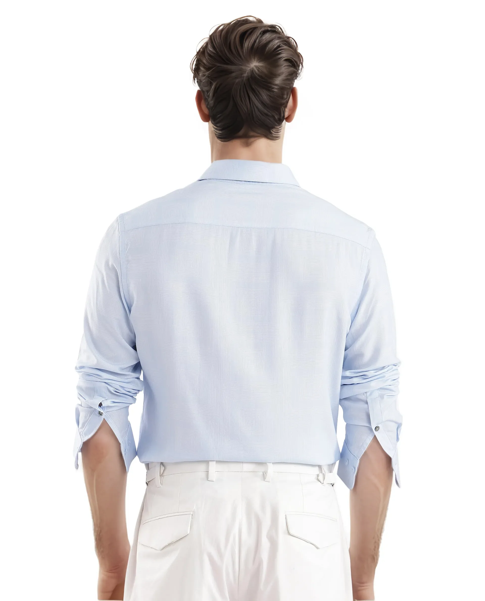 Rare Rabbit Men's Sleek Dusky Blue Viscose Plain Regular Fit Full Sleeve Collared Shirt - Image 4