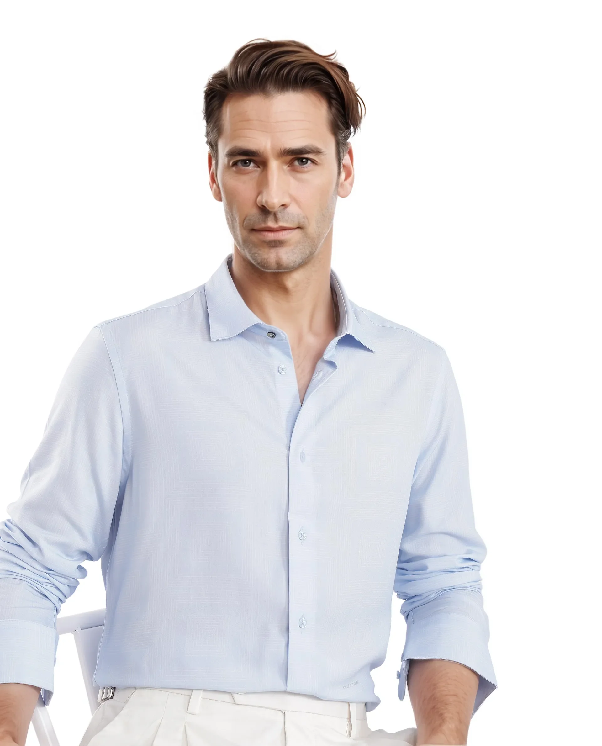 Rare Rabbit Men's Sleek Dusky Blue Viscose Plain Regular Fit Full Sleeve Collared Shirt - Image 7