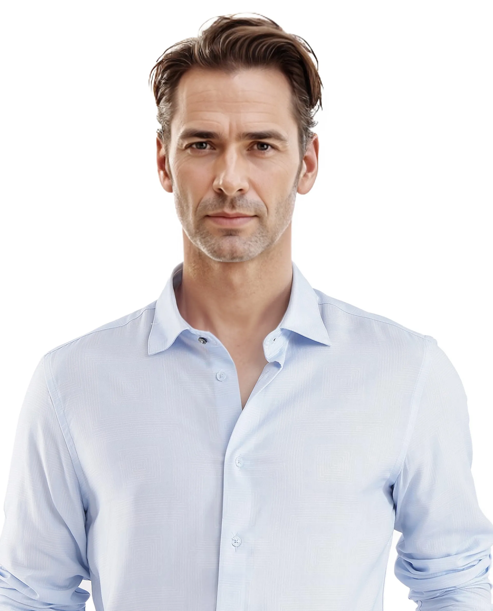 Rare Rabbit Men's Sleek Dusky Blue Viscose Plain Regular Fit Full Sleeve Collared Shirt - Image 8