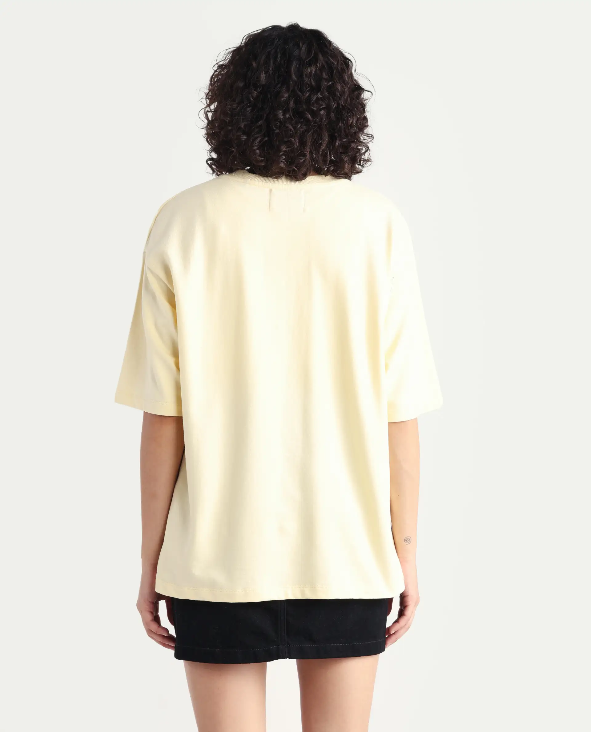 Rareism Women's Sler Dusky Yellow Cotton Crew Neck Graphic Print Oversized T-Shirt - Image 7
