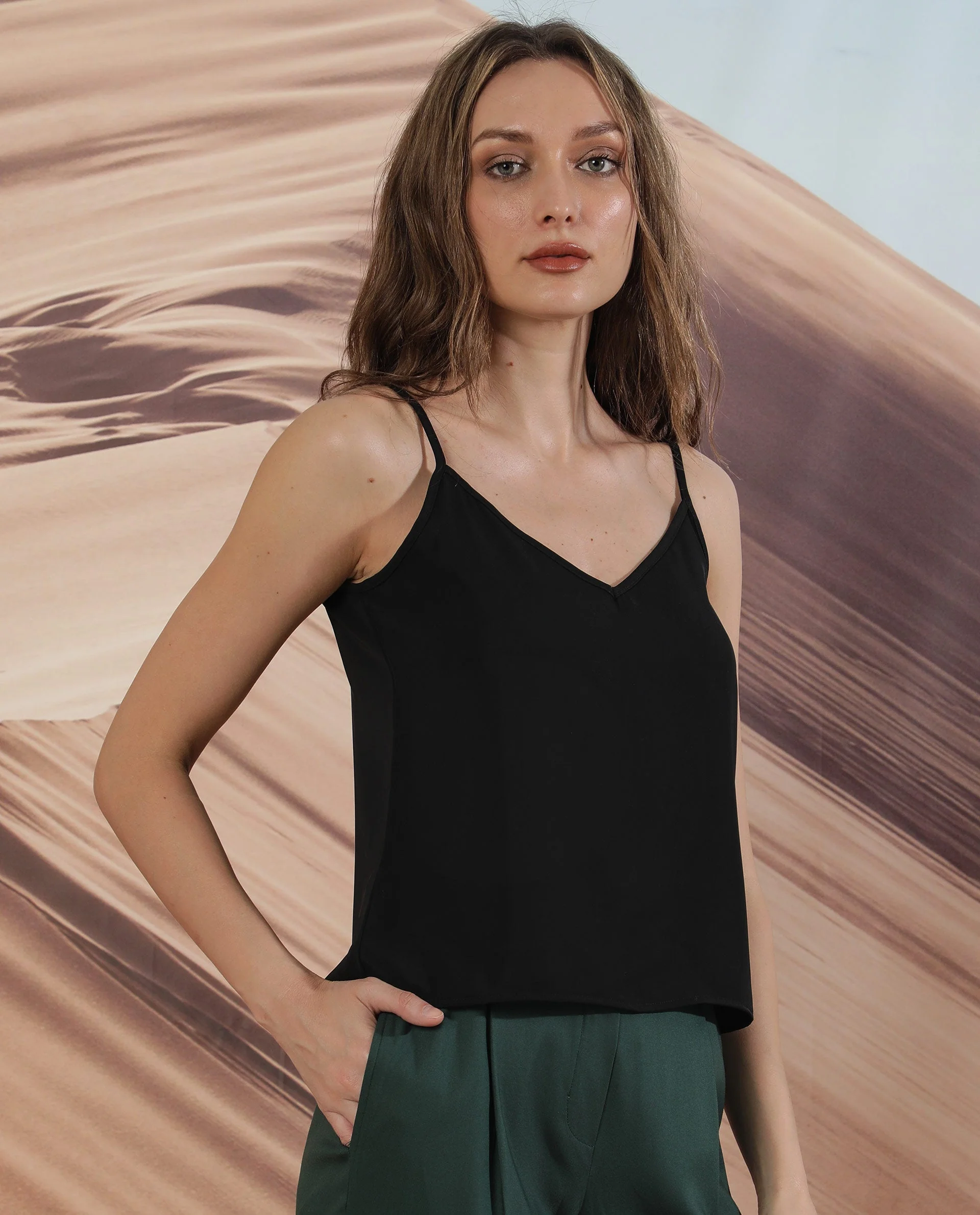 Rareism Women's Slipo Black Polyester V-Neck Plain Shoulder Strap Knee Length Regular Fit Inner Wear Slip - Image 6