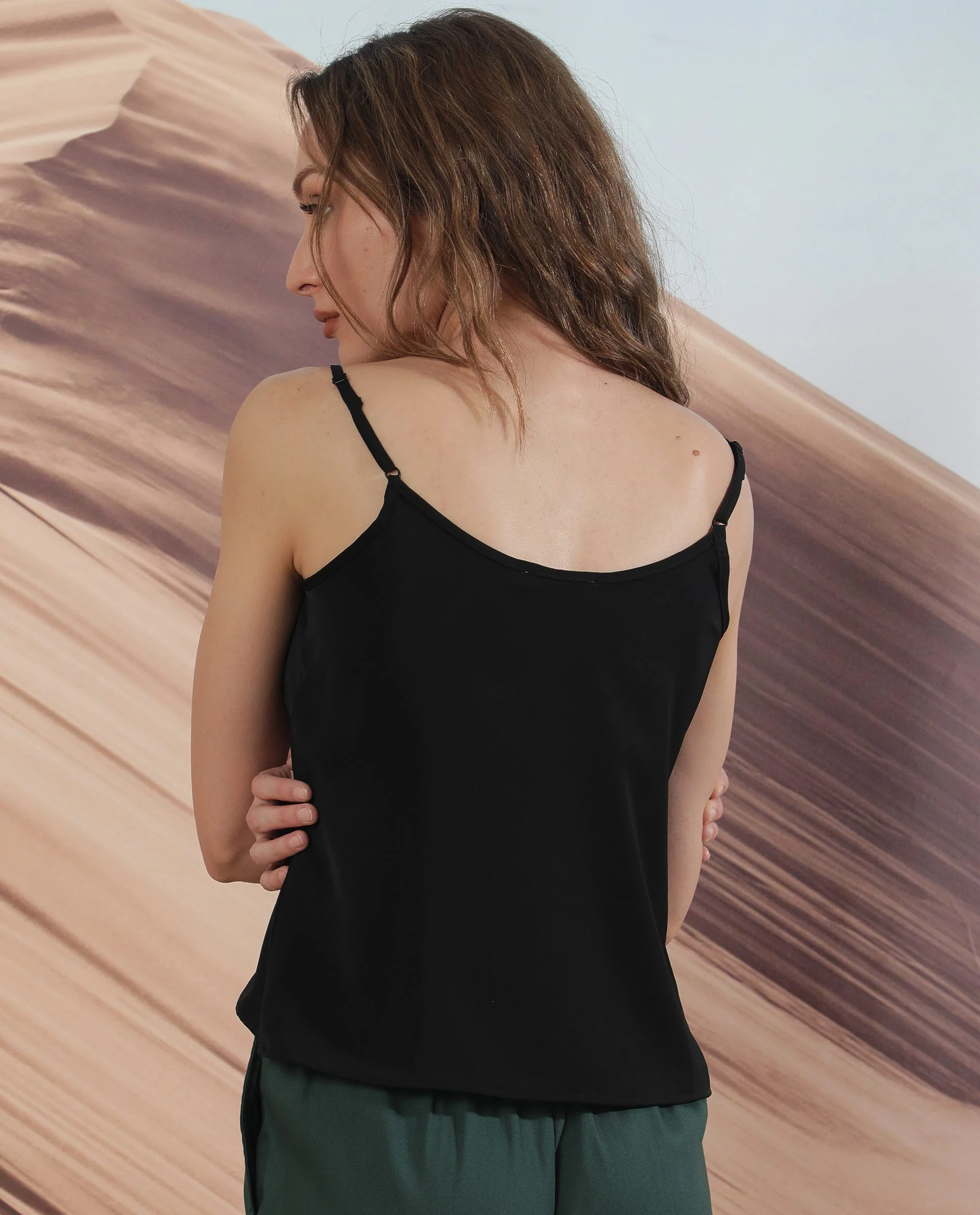 Rareism Women's Slipo Black Polyester V-Neck Plain Shoulder Strap Knee Length Regular Fit Inner Wear Slip - Image 8