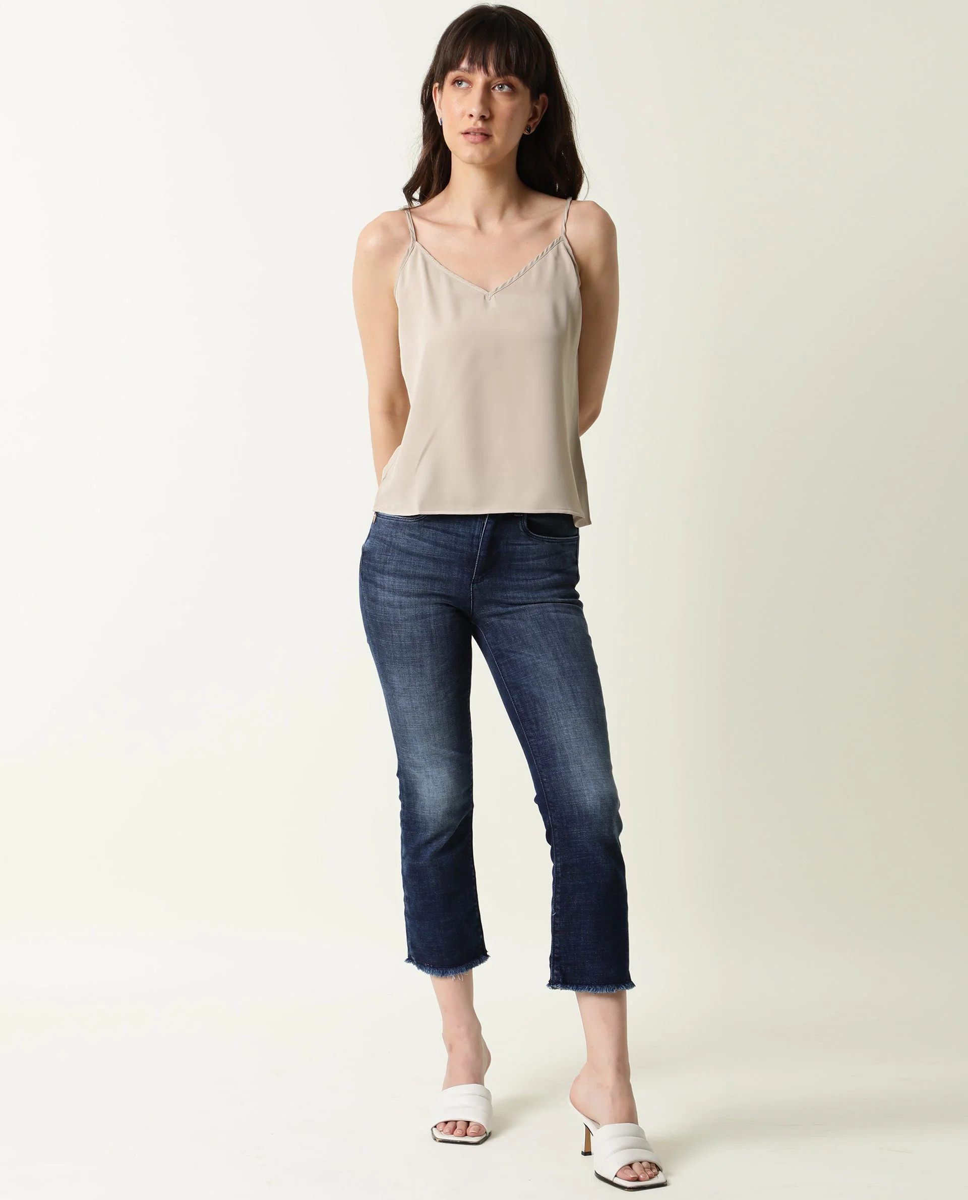 Rareism Women's Slipo Grey Polyester V-Neck Plain Shoulder Strap Regular Fit Inner Wear Slip - Image 2