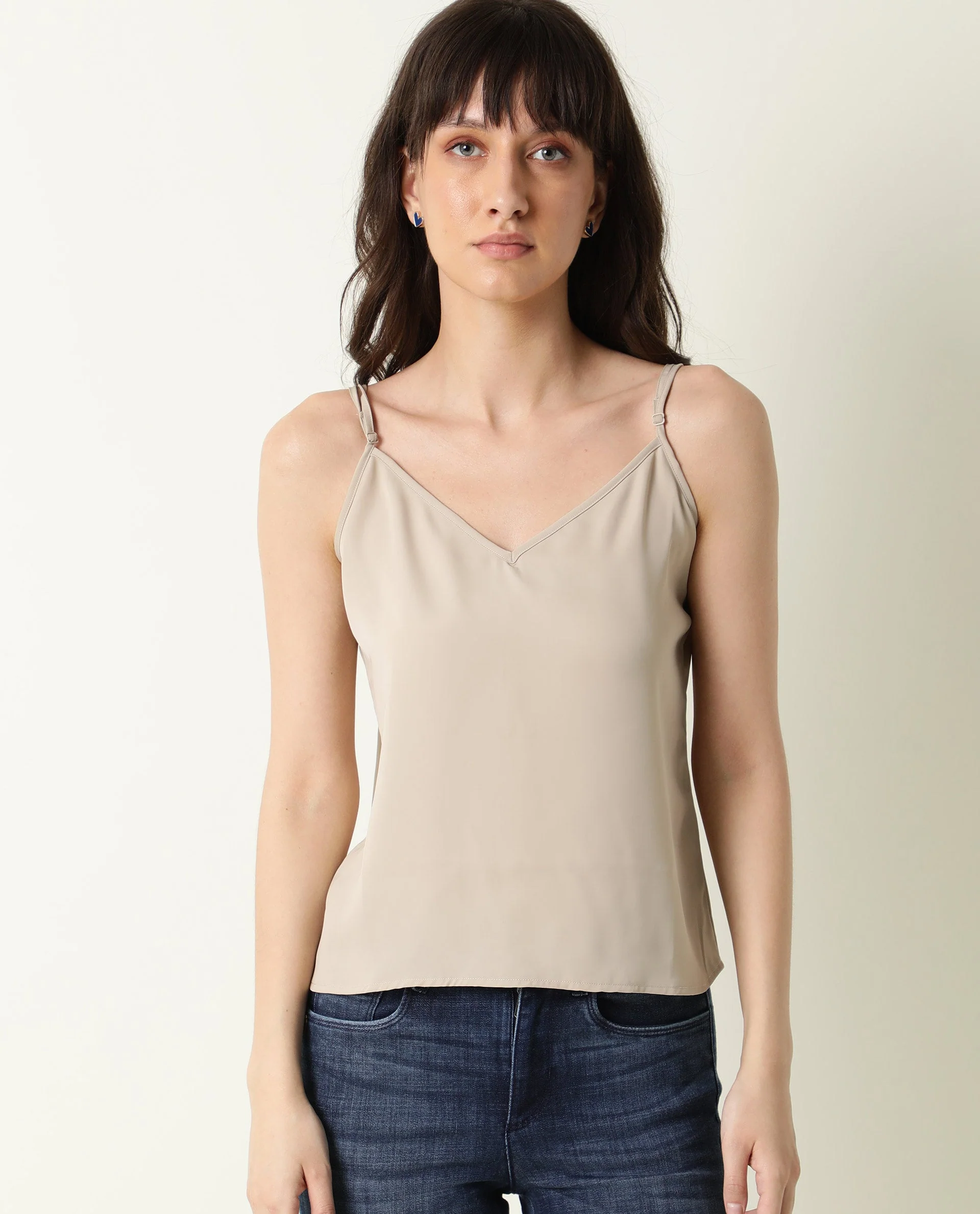Rareism Women's Slipo Grey Polyester V-Neck Plain Shoulder Strap Regular Fit Inner Wear Slip - Image 3