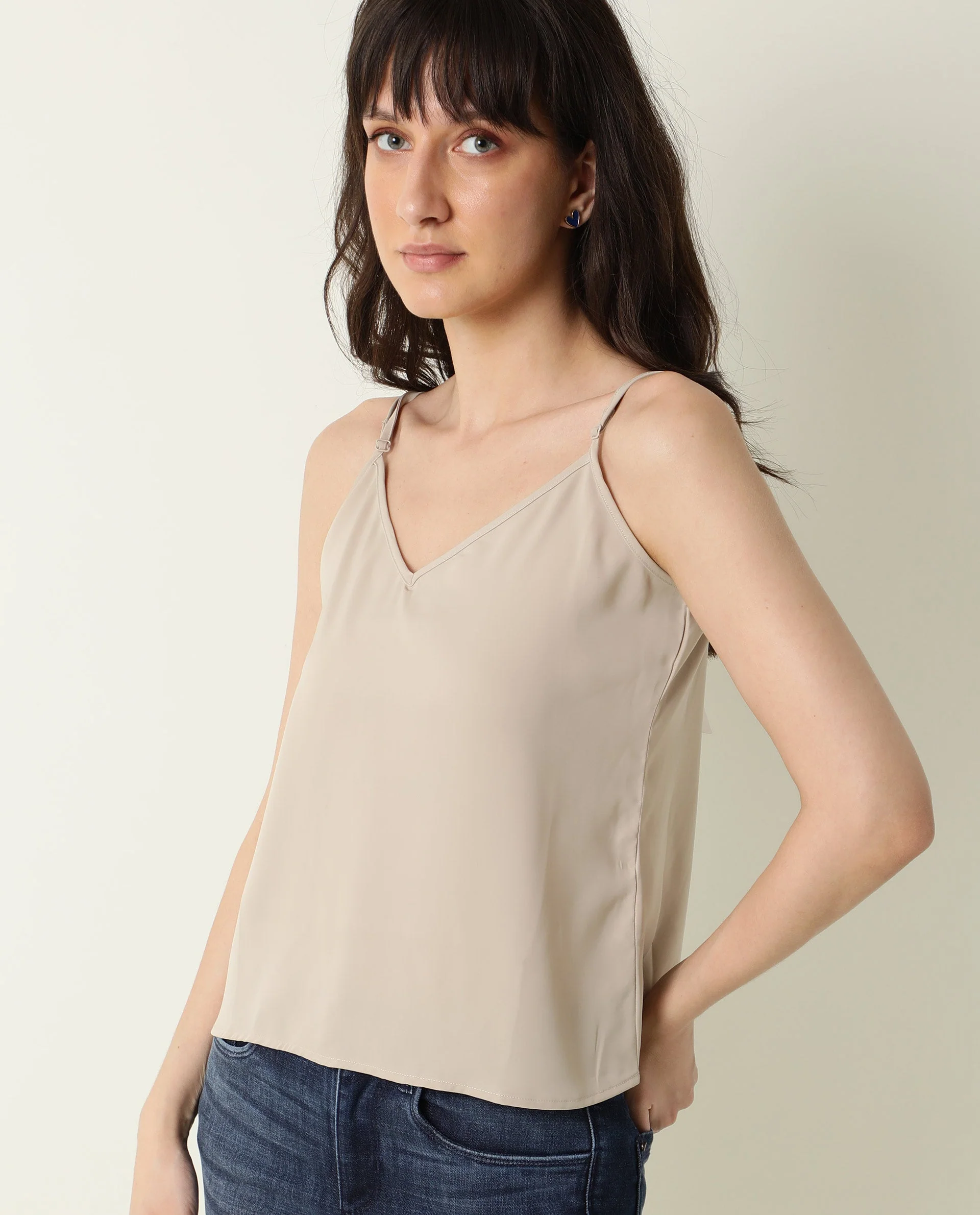 Rareism Women's Slipo Grey Polyester V-Neck Plain Shoulder Strap Regular Fit Inner Wear Slip - Image 4