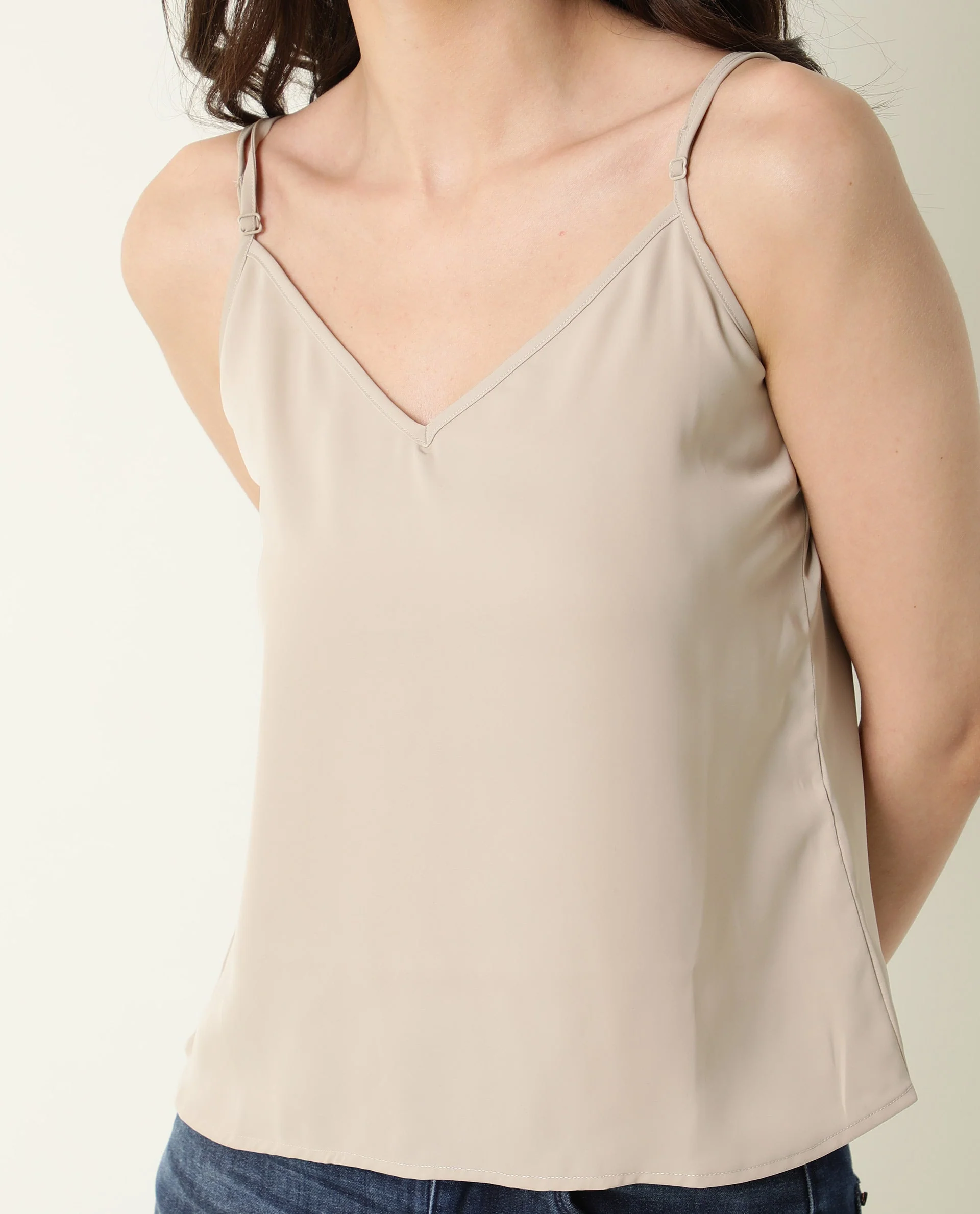 Rareism Women's Slipo Grey Polyester V-Neck Plain Shoulder Strap Regular Fit Inner Wear Slip - Image 5