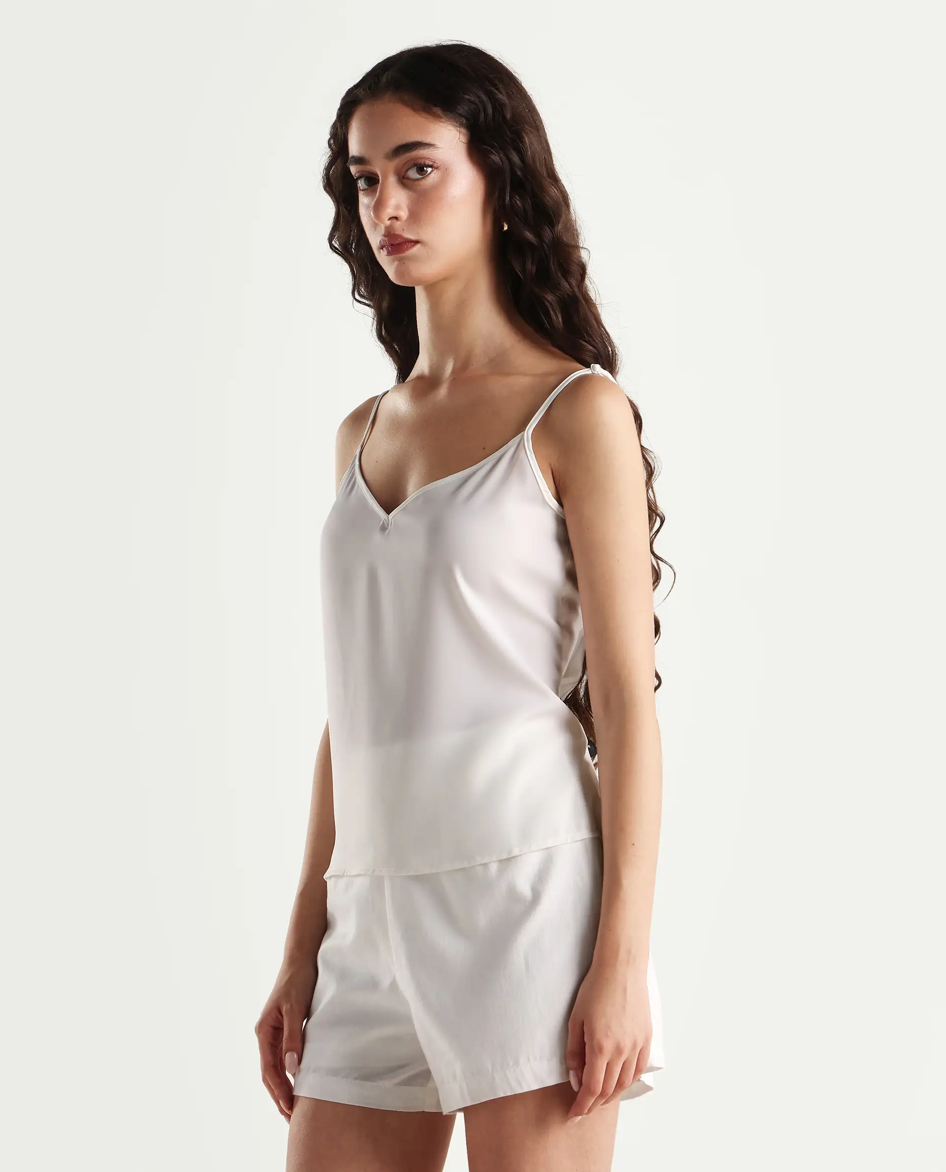 Rareism Women's Slipo Offwhite Polyester V-Neck Plain Shoulder Strap Knee Length Regular Fit Inner Wear Slip - Image 6