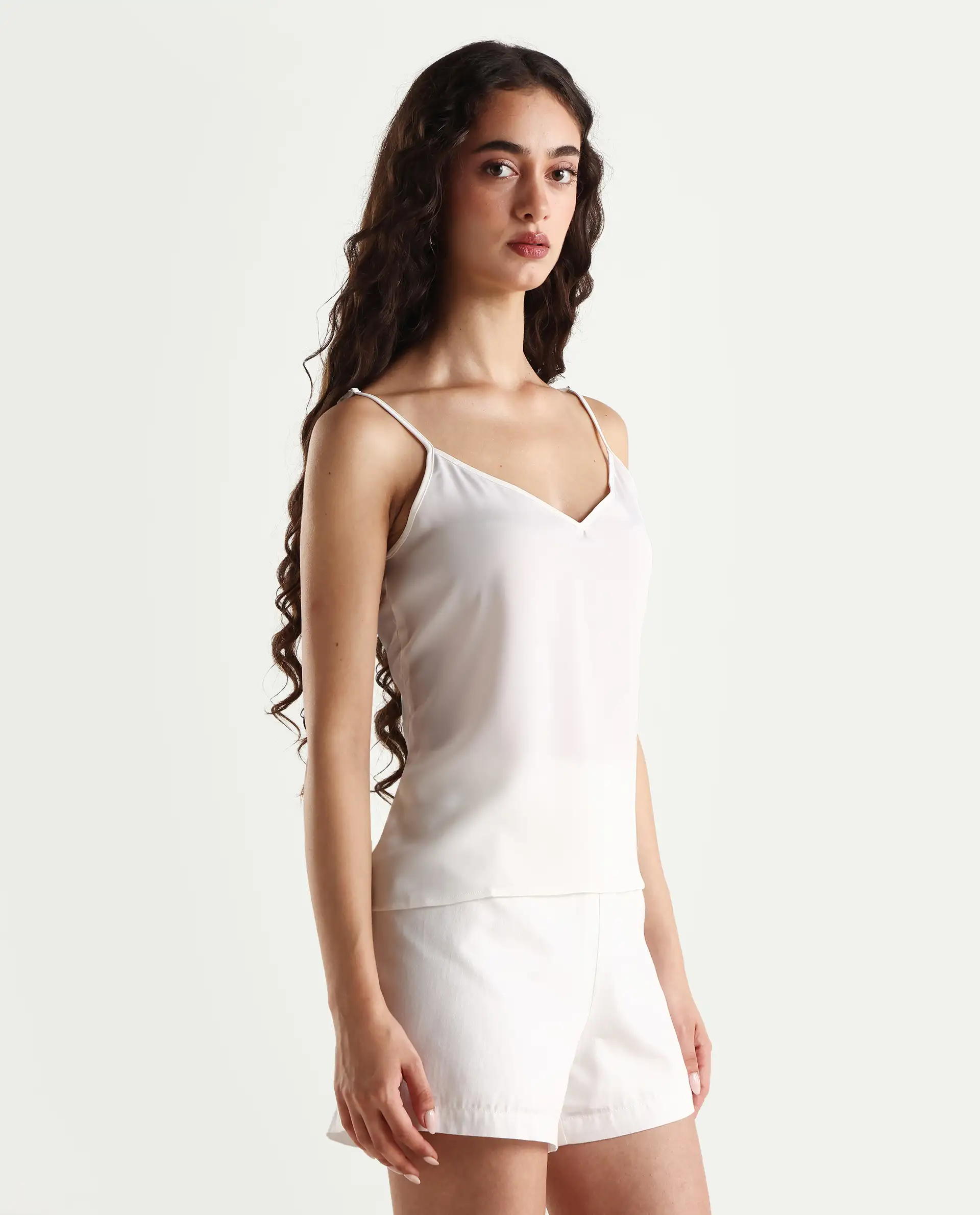 Rareism Women's Slipo Offwhite Polyester V-Neck Plain Shoulder Strap Knee Length Regular Fit Inner Wear Slip - Image 7