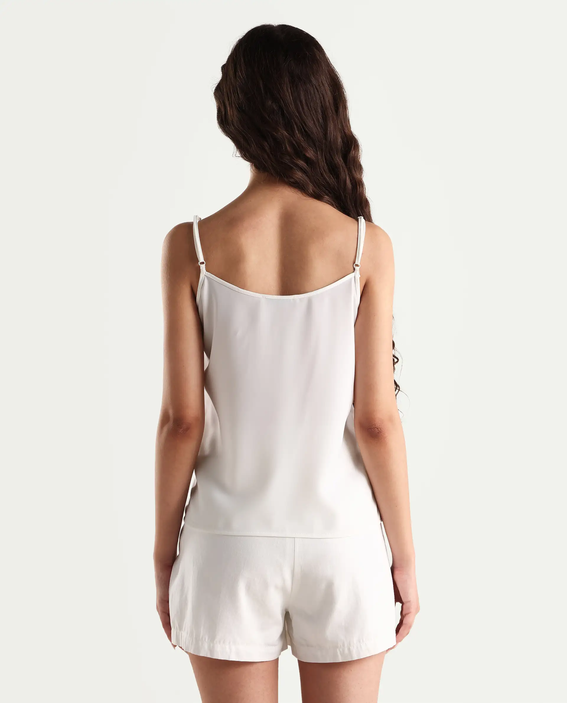 Rareism Women's Slipo Offwhite Polyester V-Neck Plain Shoulder Strap Knee Length Regular Fit Inner Wear Slip - Image 8