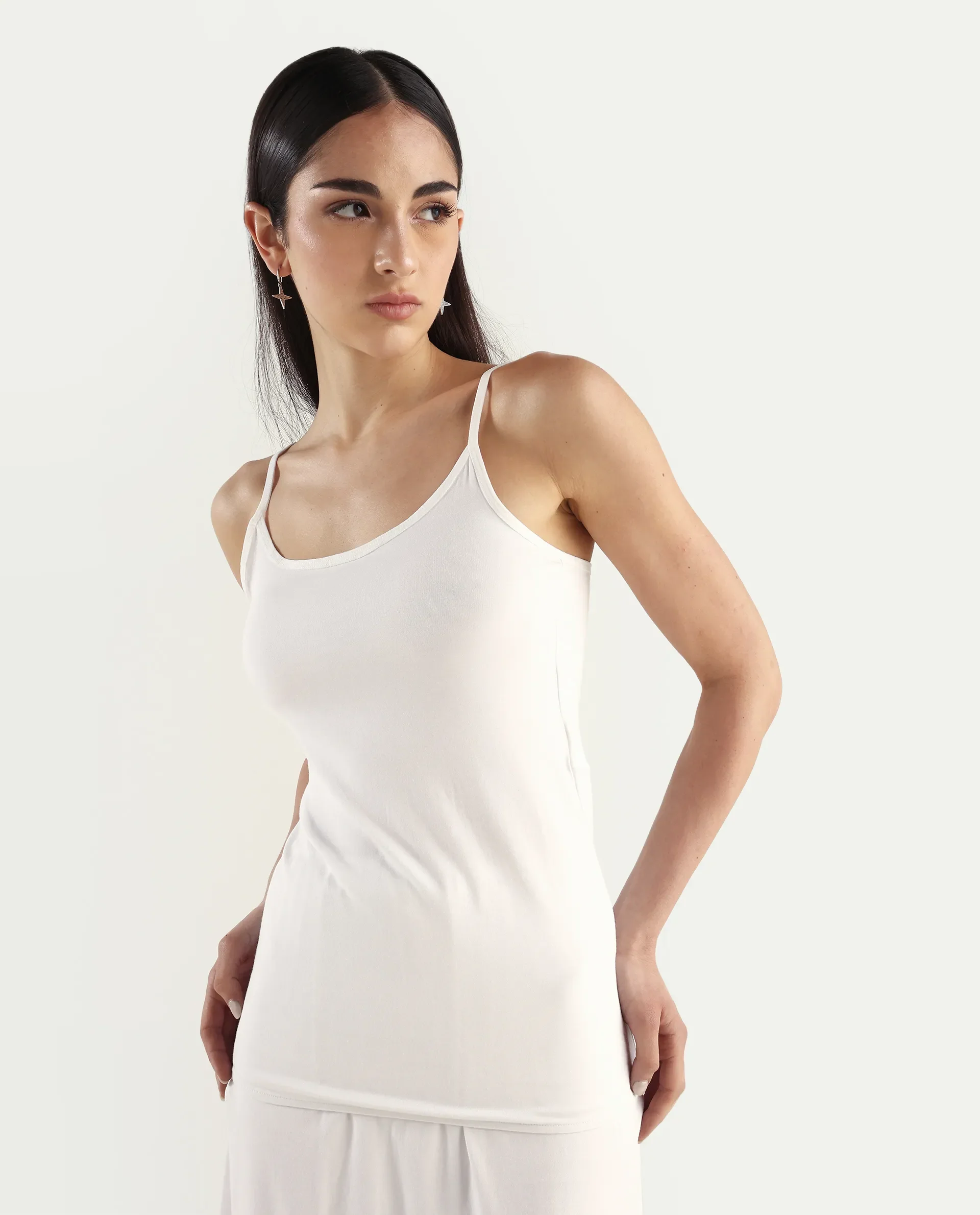 Rareism Women's Slipon White Shoulder Strap Plain Shoulder Strap Regular Fit Inner Wear Slip