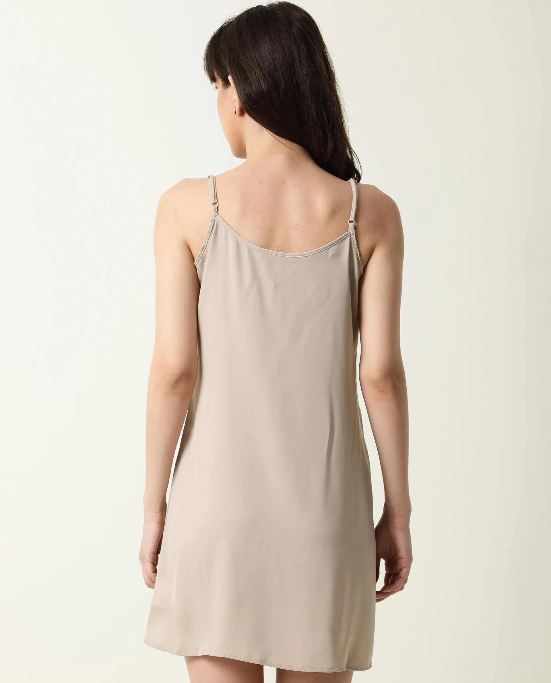 Rareism Women's Slipos Grey Polyester V-Neck Plain Shoulder Strap Knee Length Regular Fit Inner Wear - Image 5