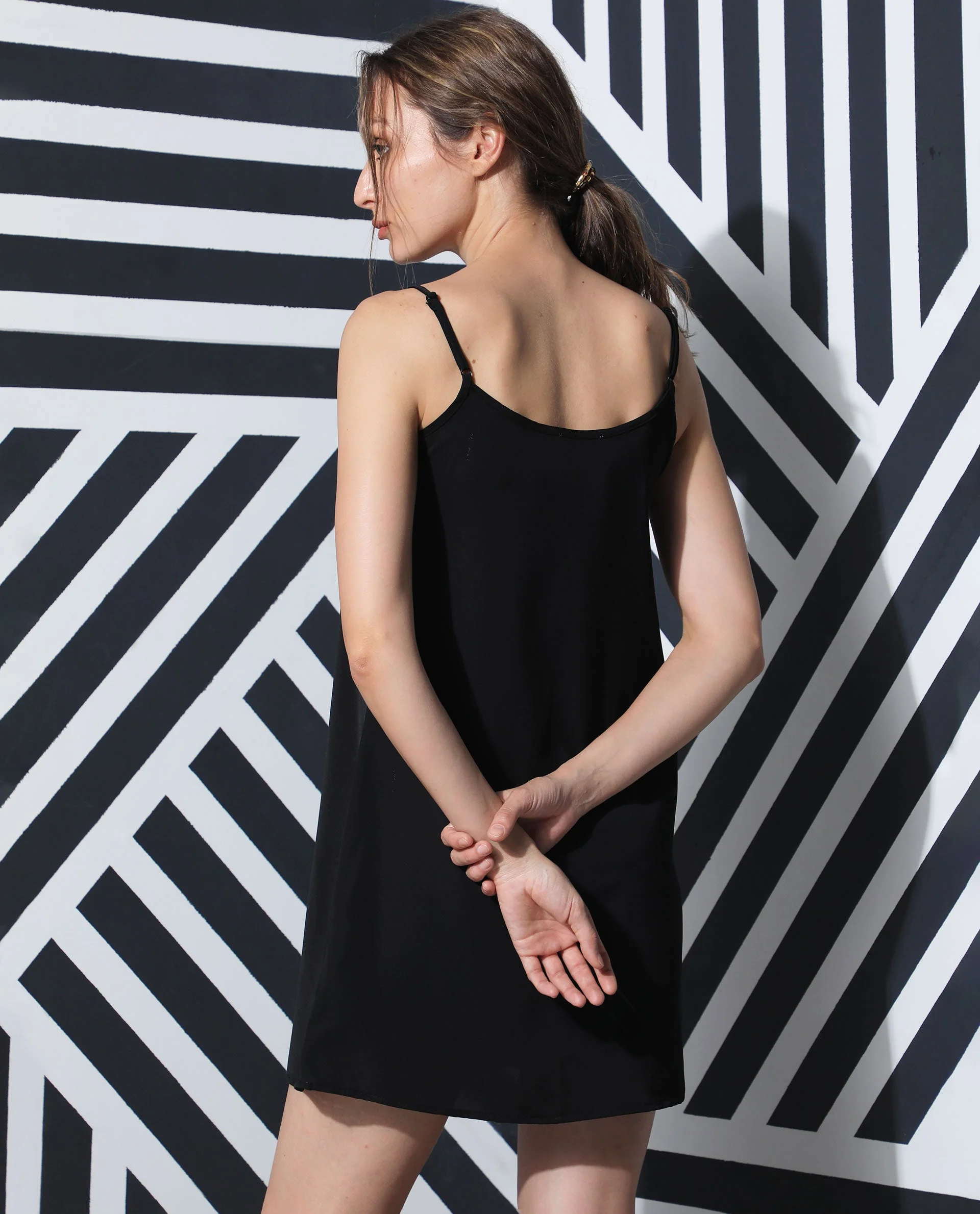 Rareism Women's Slipos Black Polyester V-Neck Plain Shoulder Strap Knee Length Regular Fit Inner Wear - Image 7