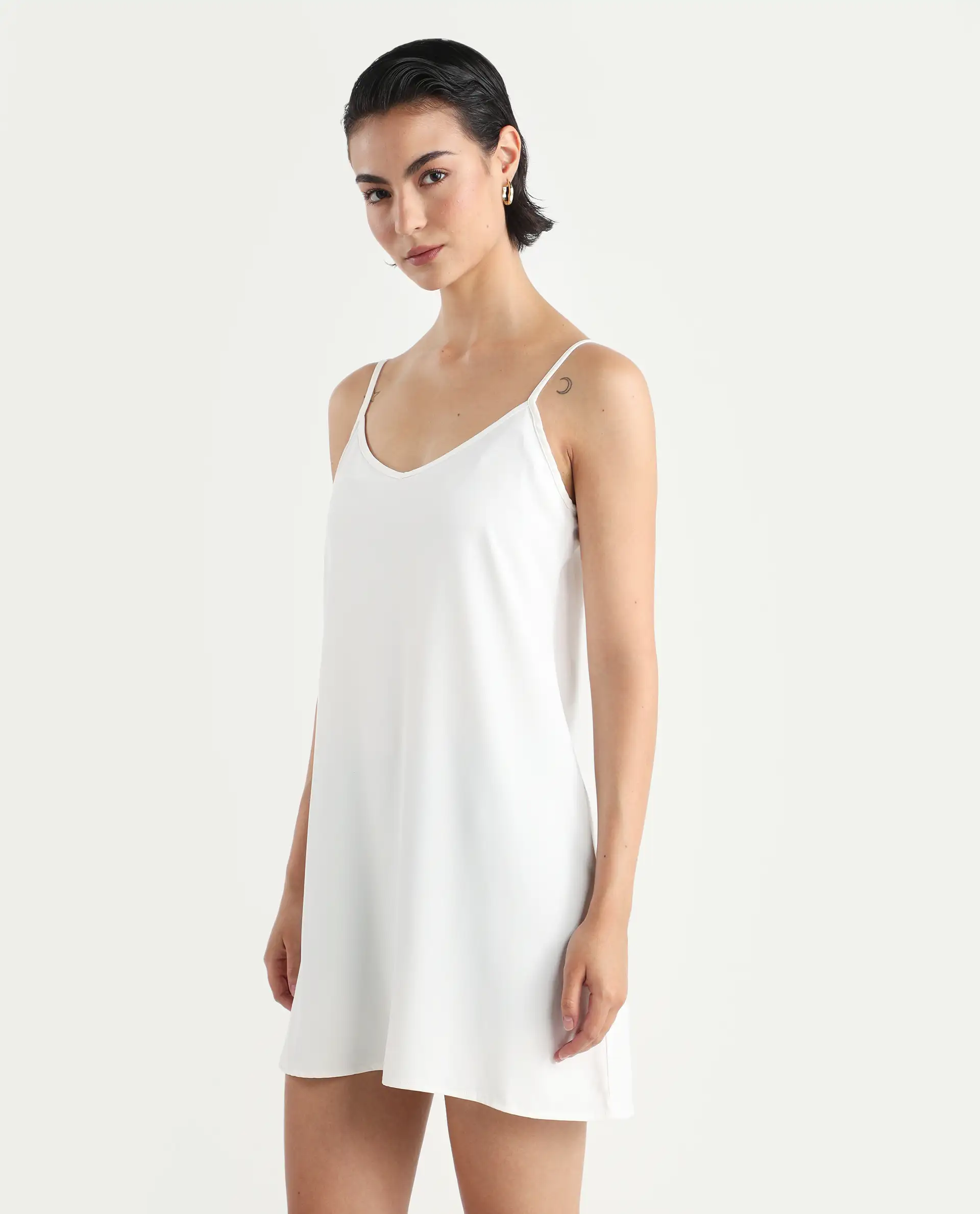 Rareism Women's Slipos Offwhite Polyester V-Neck Plain Shoulder Strap Knee Length Regular Fit Inner Wear - Image 5