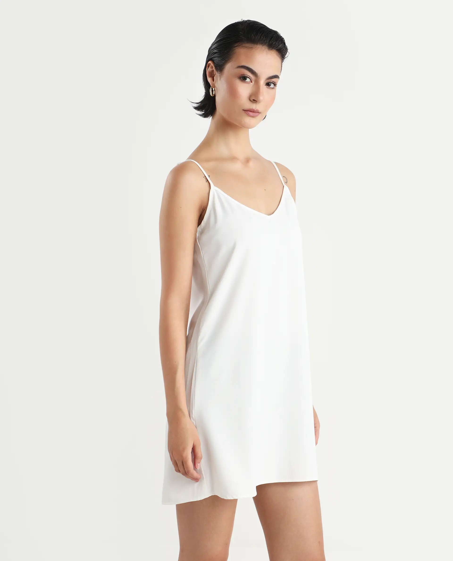 Rareism Women's Slipos Offwhite Polyester V-Neck Plain Shoulder Strap Knee Length Regular Fit Inner Wear - Image 6