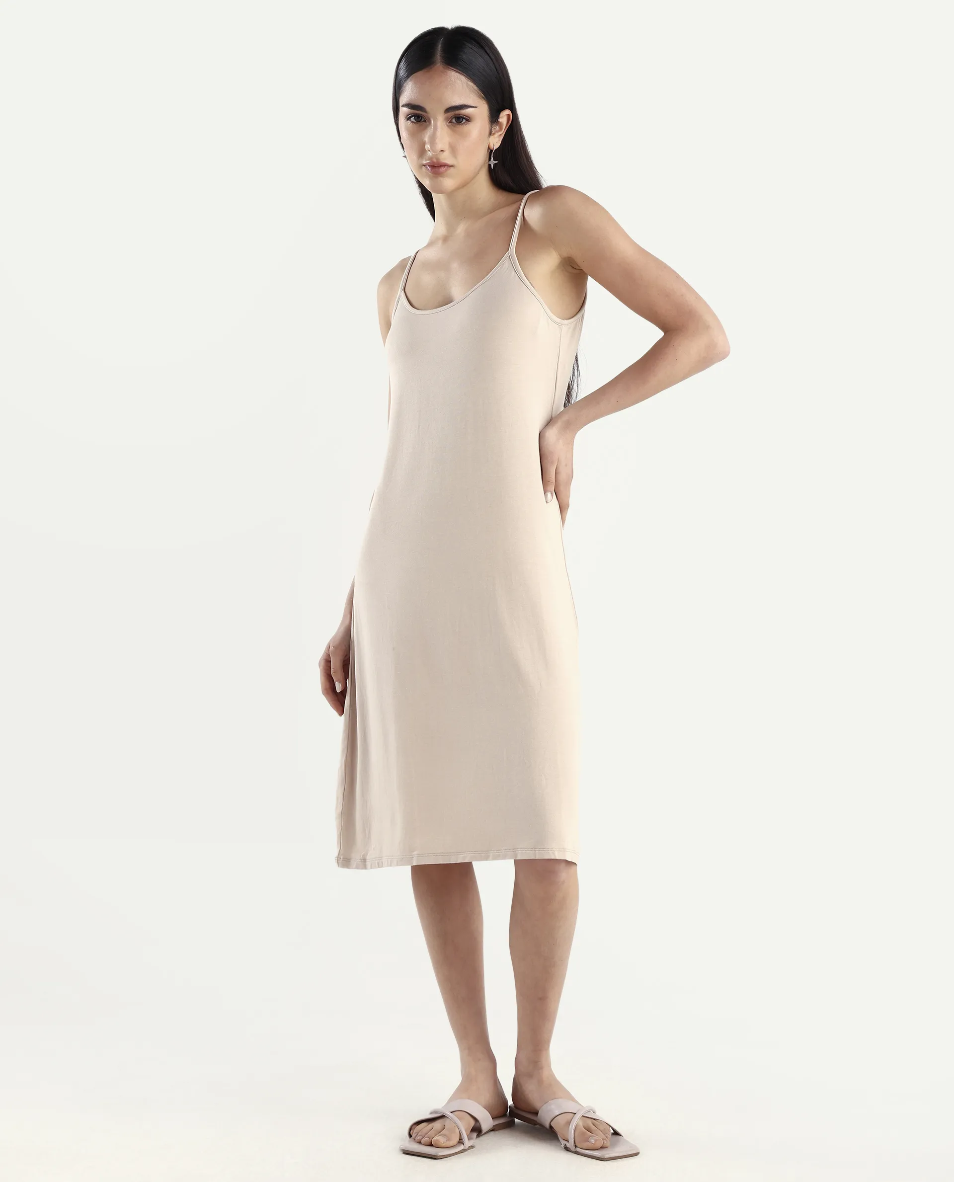 Rareism Women's Slippy Beige Shoulder Strap Plain Shoulder Strap Mini Straight Fit Inner Wear