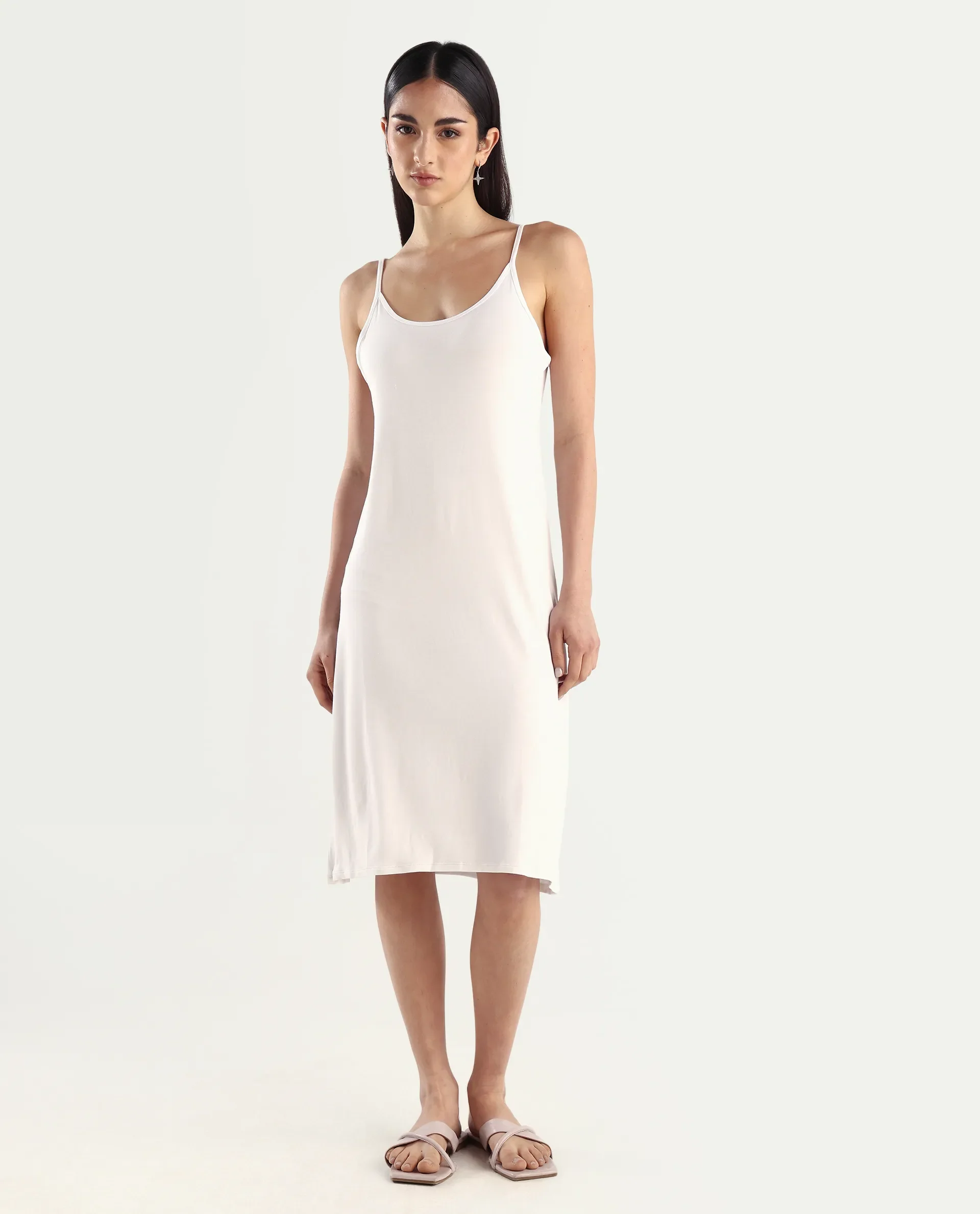 Rareism Women's Slippy White Shoulder Strap Plain Shoulder Strap Mini Straight Fit Inner Wear