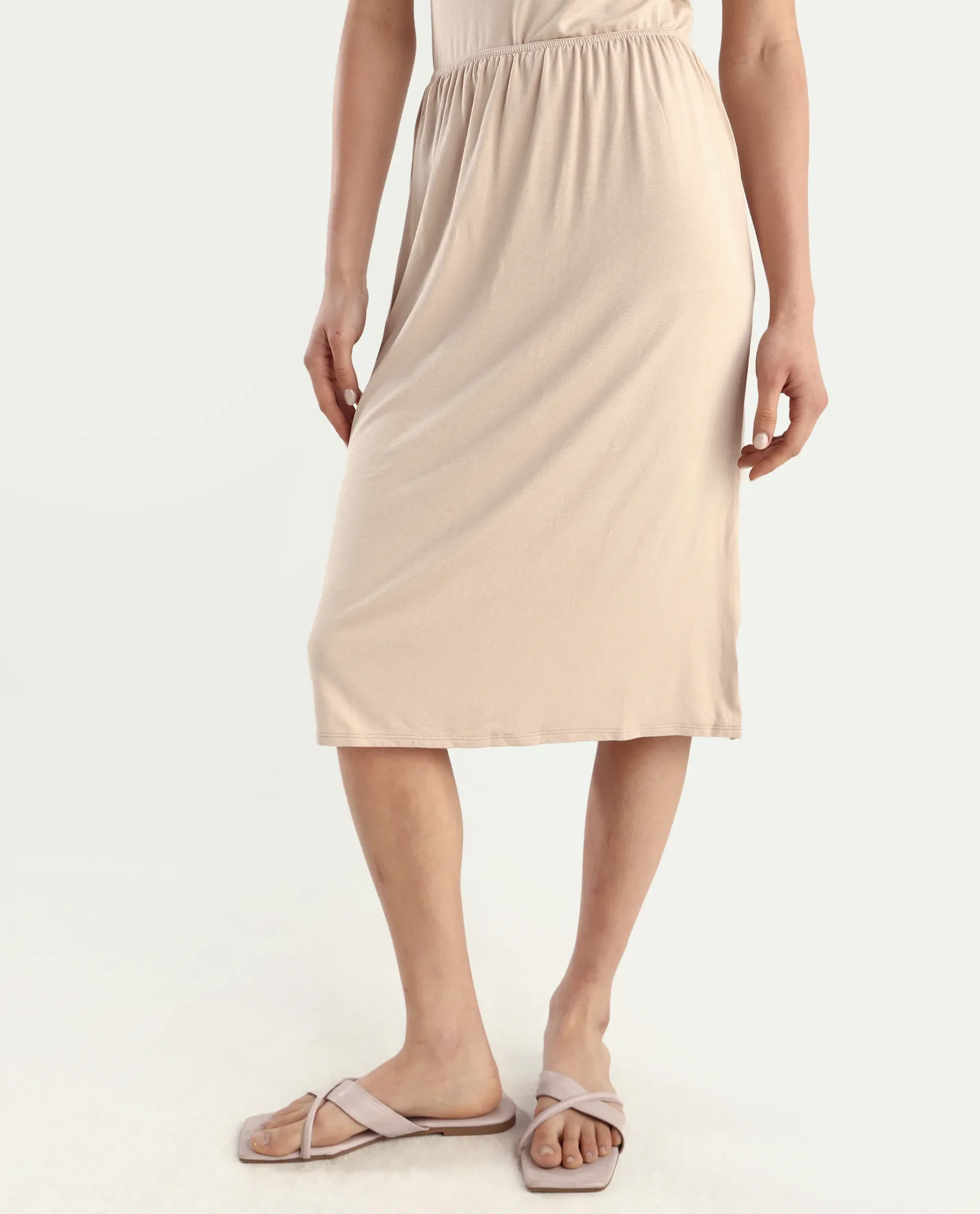 Rareism Women's Slippyaa Beige Shoulder Strap Plain Shoulder Strap Knee Length Straight Fit Inner Wear - Image 2