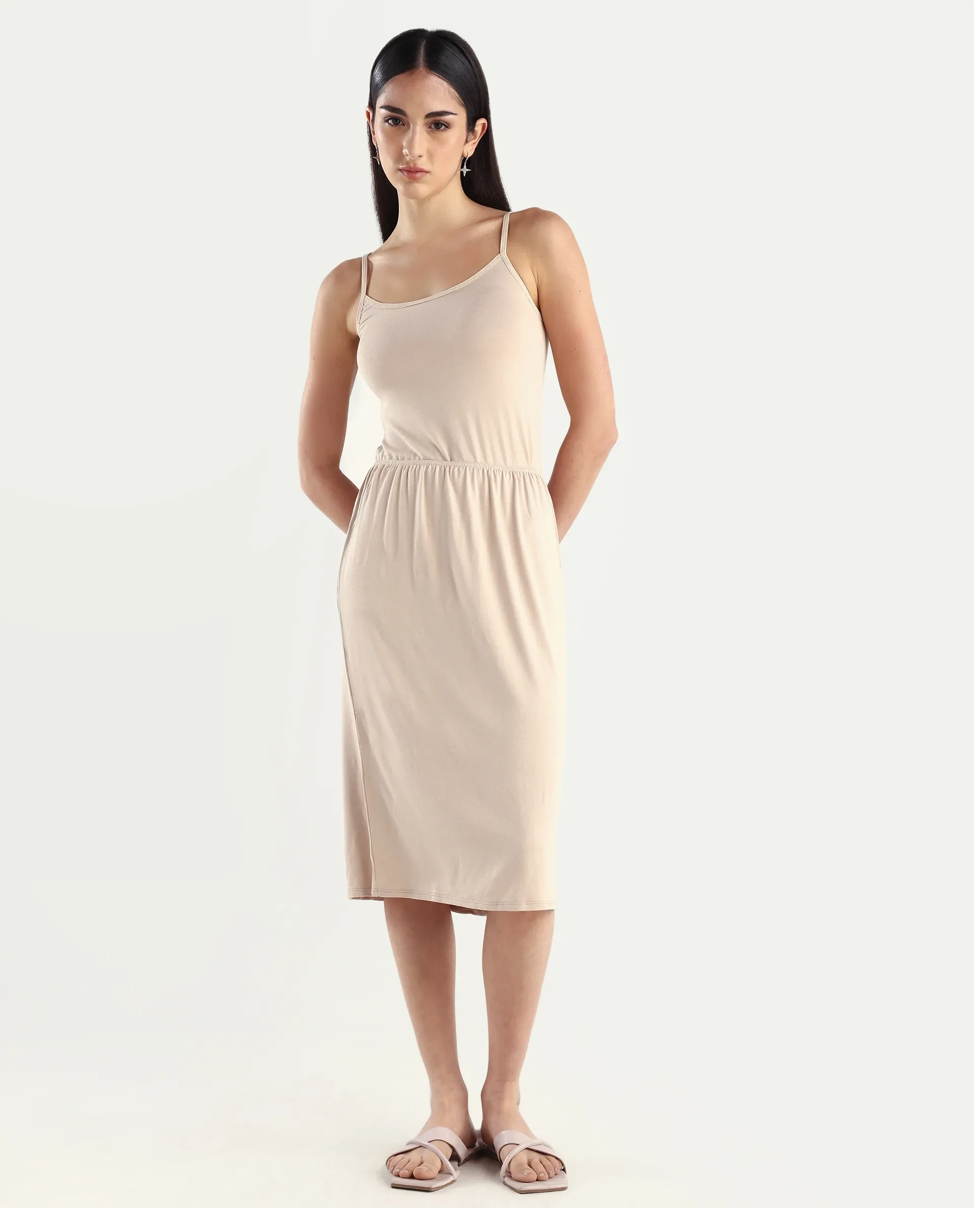 Rareism Women's Slippyaa Beige Shoulder Strap Plain Shoulder Strap Knee Length Straight Fit Inner Wear - Image 3