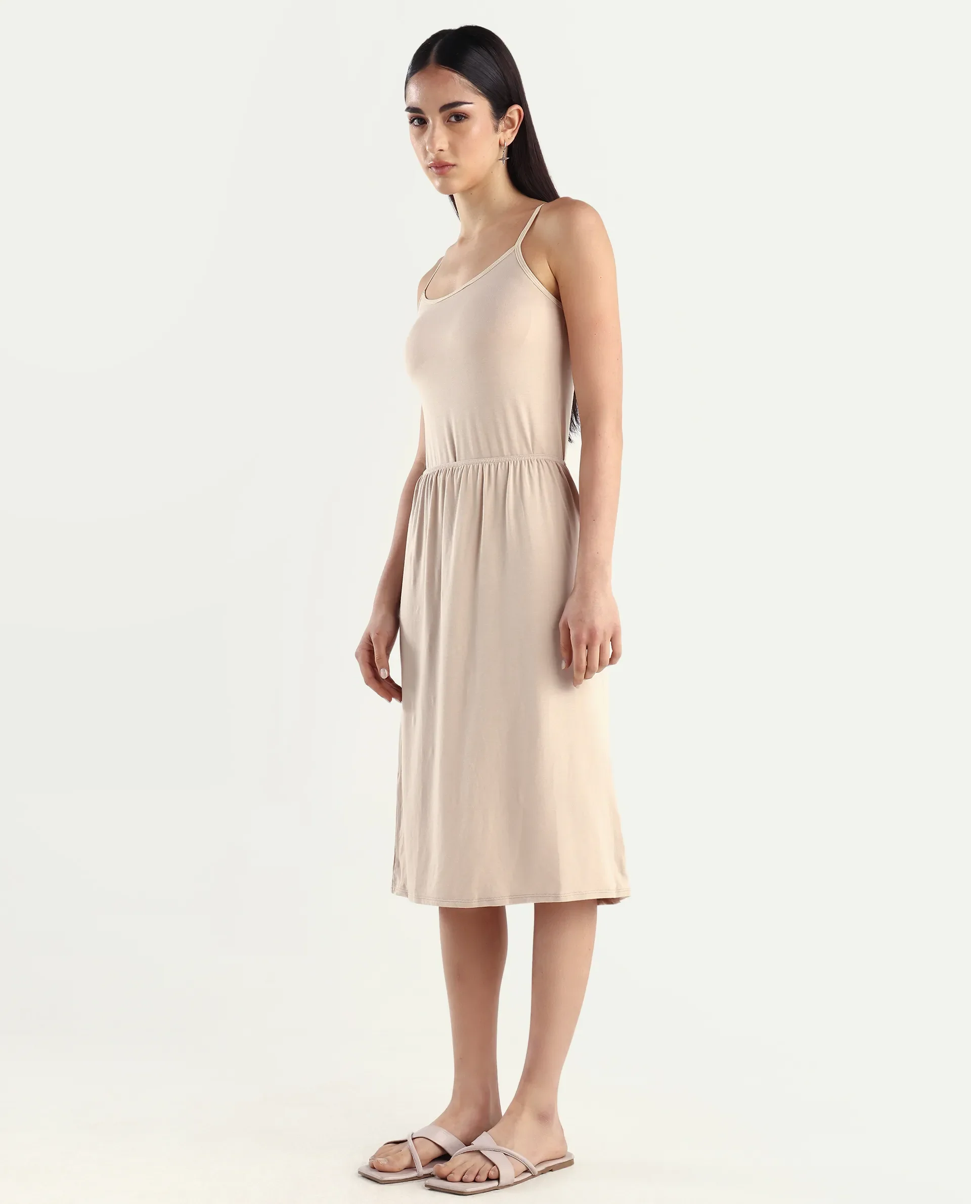Rareism Women's Slippyaa Beige Shoulder Strap Plain Shoulder Strap Knee Length Straight Fit Inner Wear - Image 5