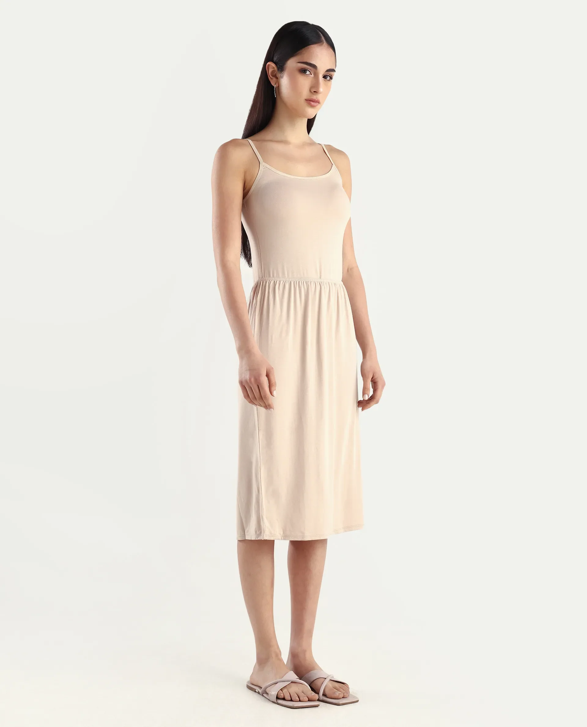 Rareism Women's Slippyaa Beige Shoulder Strap Plain Shoulder Strap Knee Length Straight Fit Inner Wear - Image 6