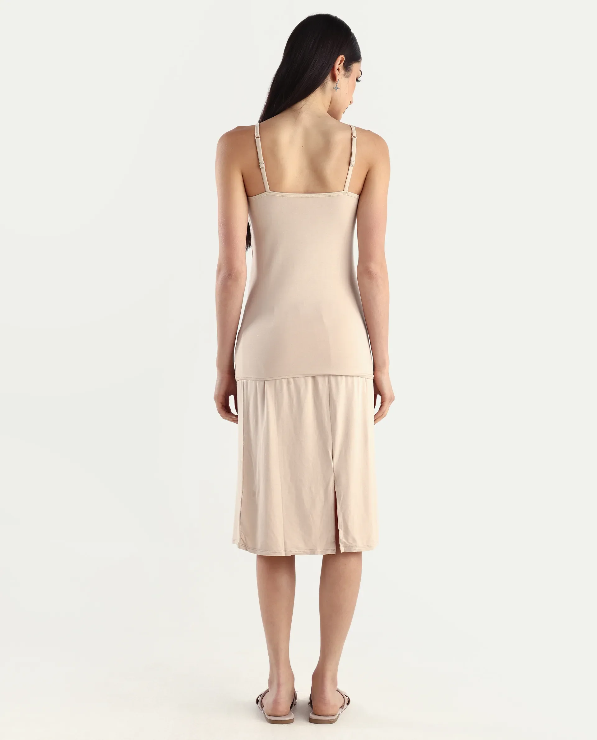 Rareism Women's Slippyaa Beige Shoulder Strap Plain Shoulder Strap Knee Length Straight Fit Inner Wear - Image 7