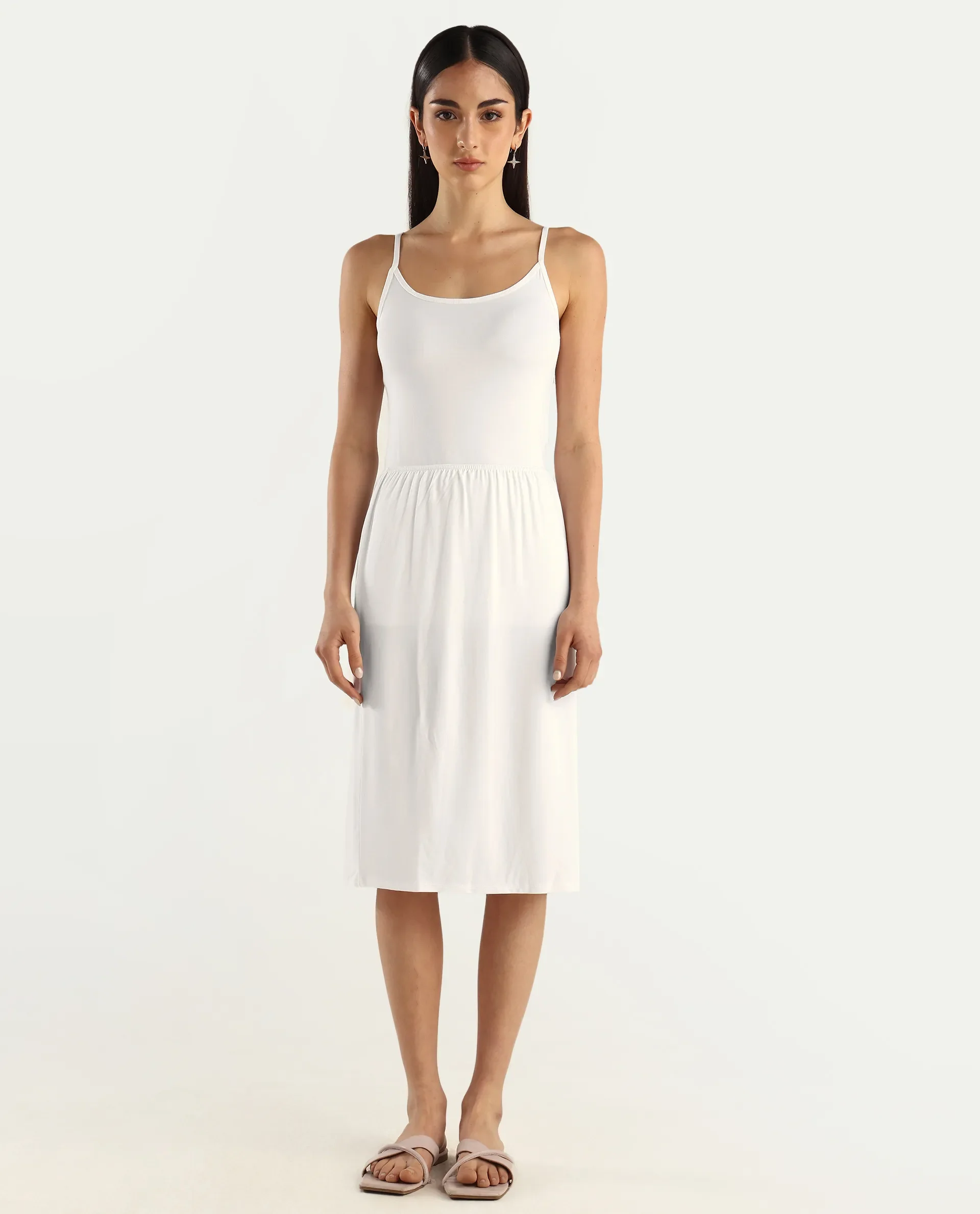 Rareism Women's Slippyaa White Shoulder Strap Plain Shoulder Strap Knee Length Straight Fit Inner Wear - Image 3
