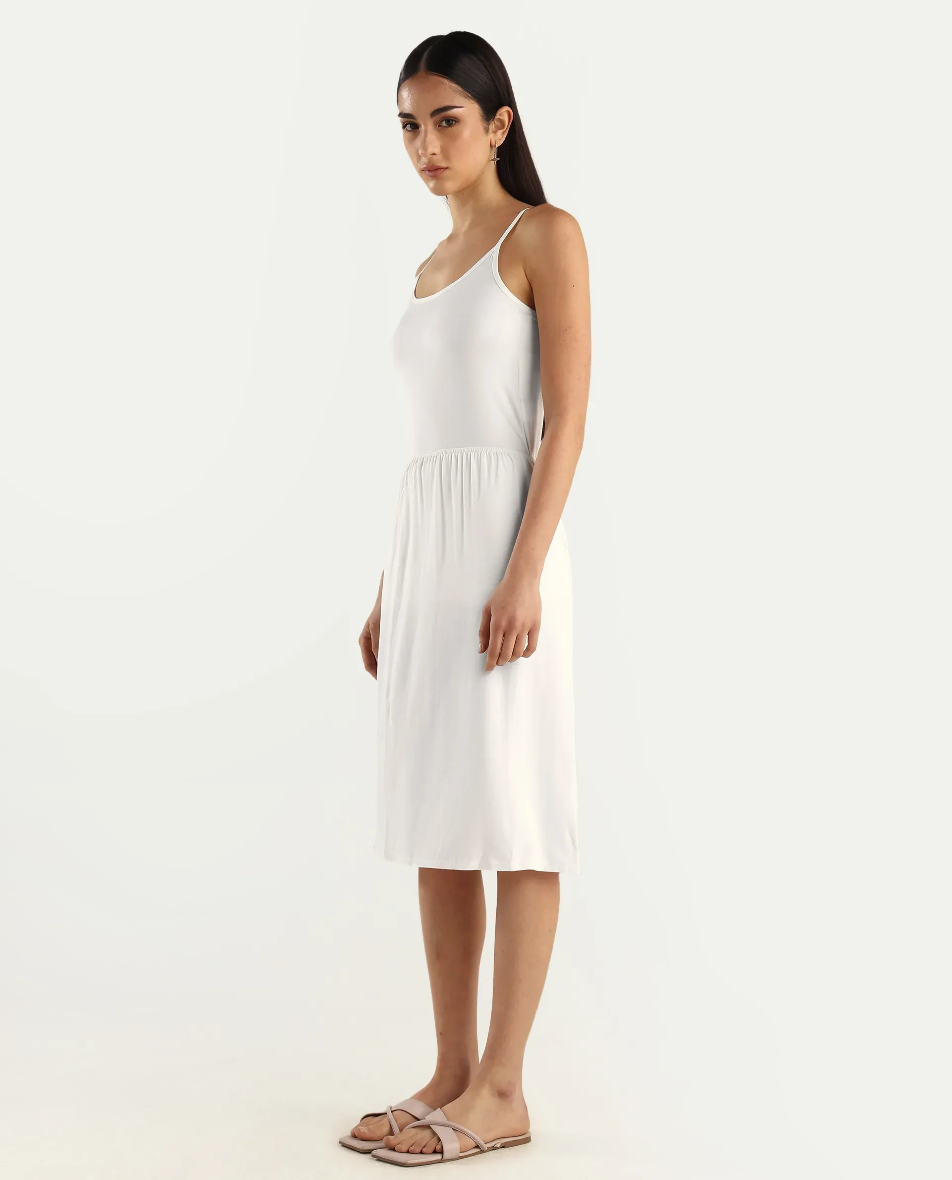 Rareism Women's Slippyaa White Shoulder Strap Plain Shoulder Strap Knee Length Straight Fit Inner Wear - Image 6