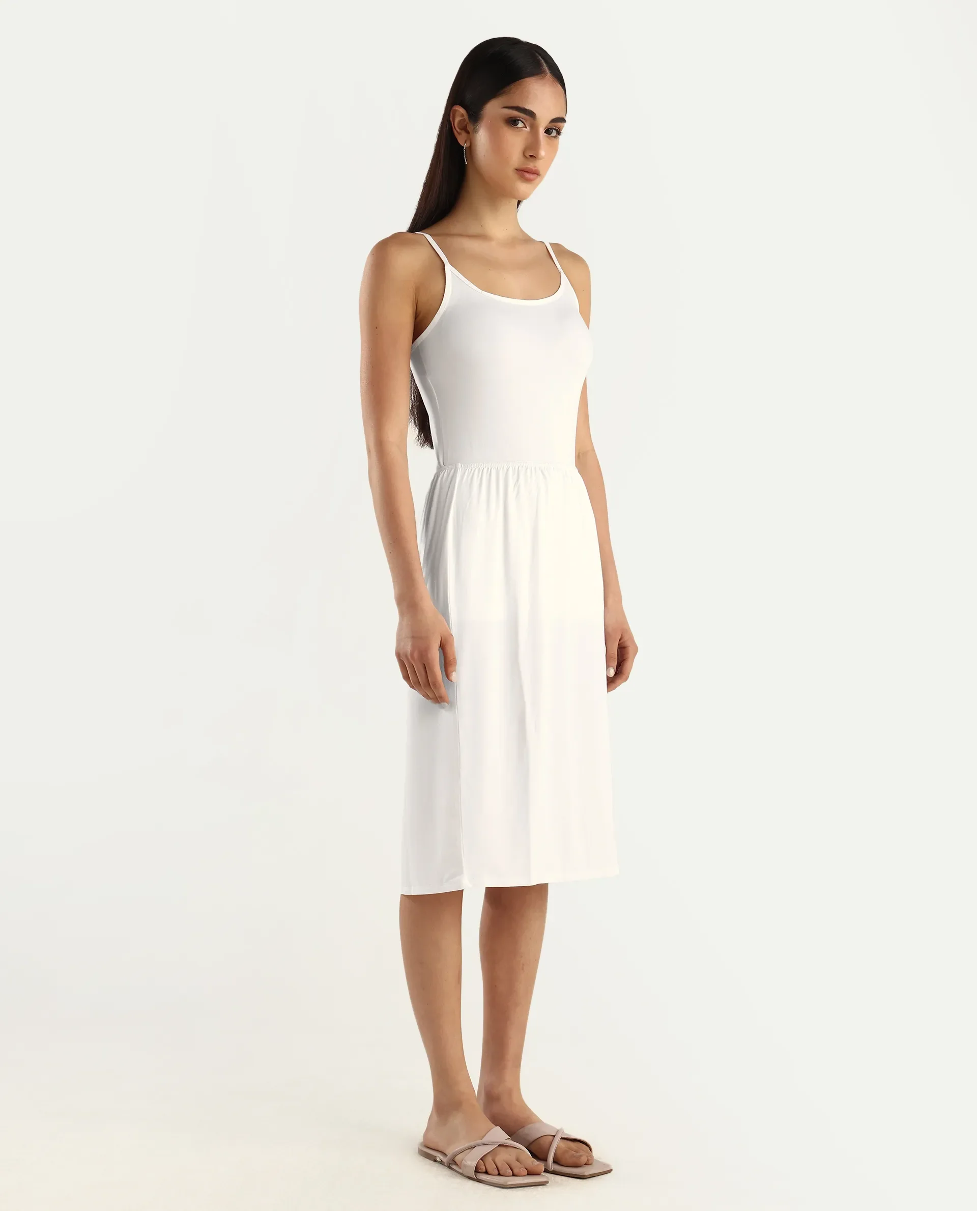 Rareism Women's Slippyaa White Shoulder Strap Plain Shoulder Strap Knee Length Straight Fit Inner Wear - Image 7