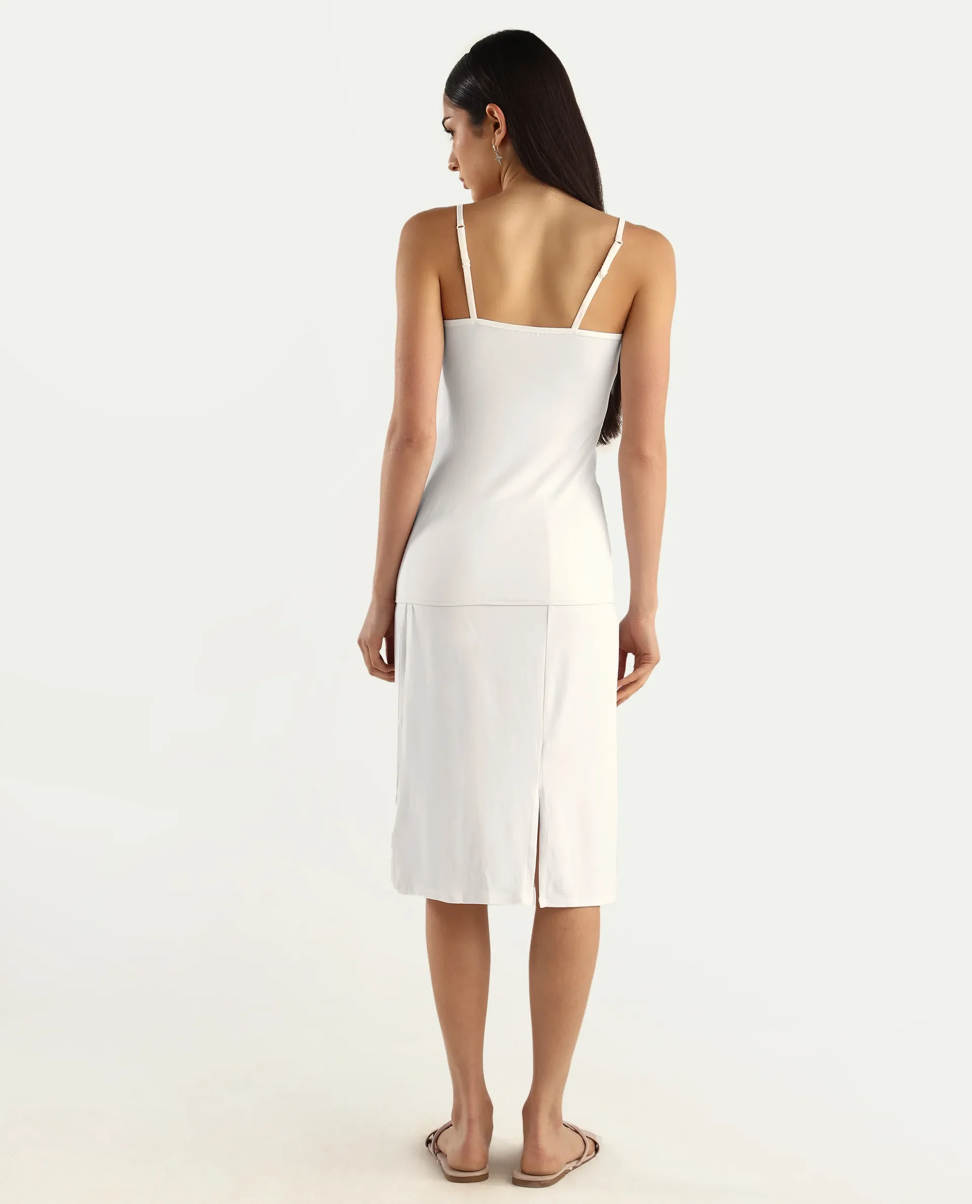 Rareism Women's Slippyaa White Shoulder Strap Plain Shoulder Strap Knee Length Straight Fit Inner Wear - Image 8
