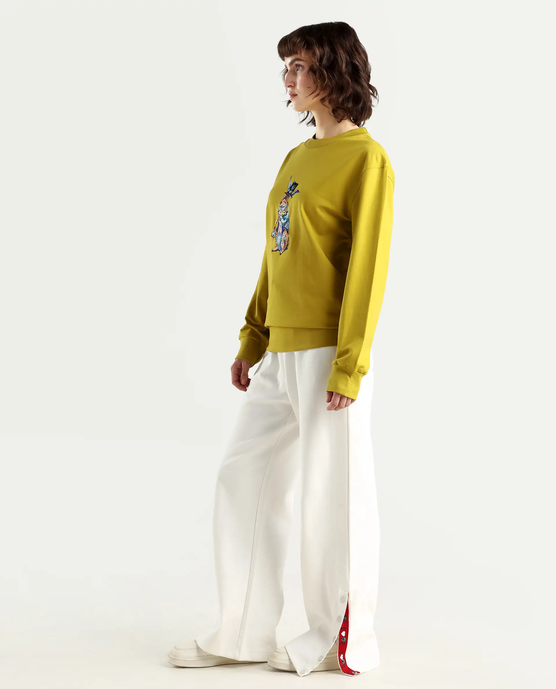 Rareism Women's Slite White Cotton Plain Ankle Length Wide Trouser - Image 7