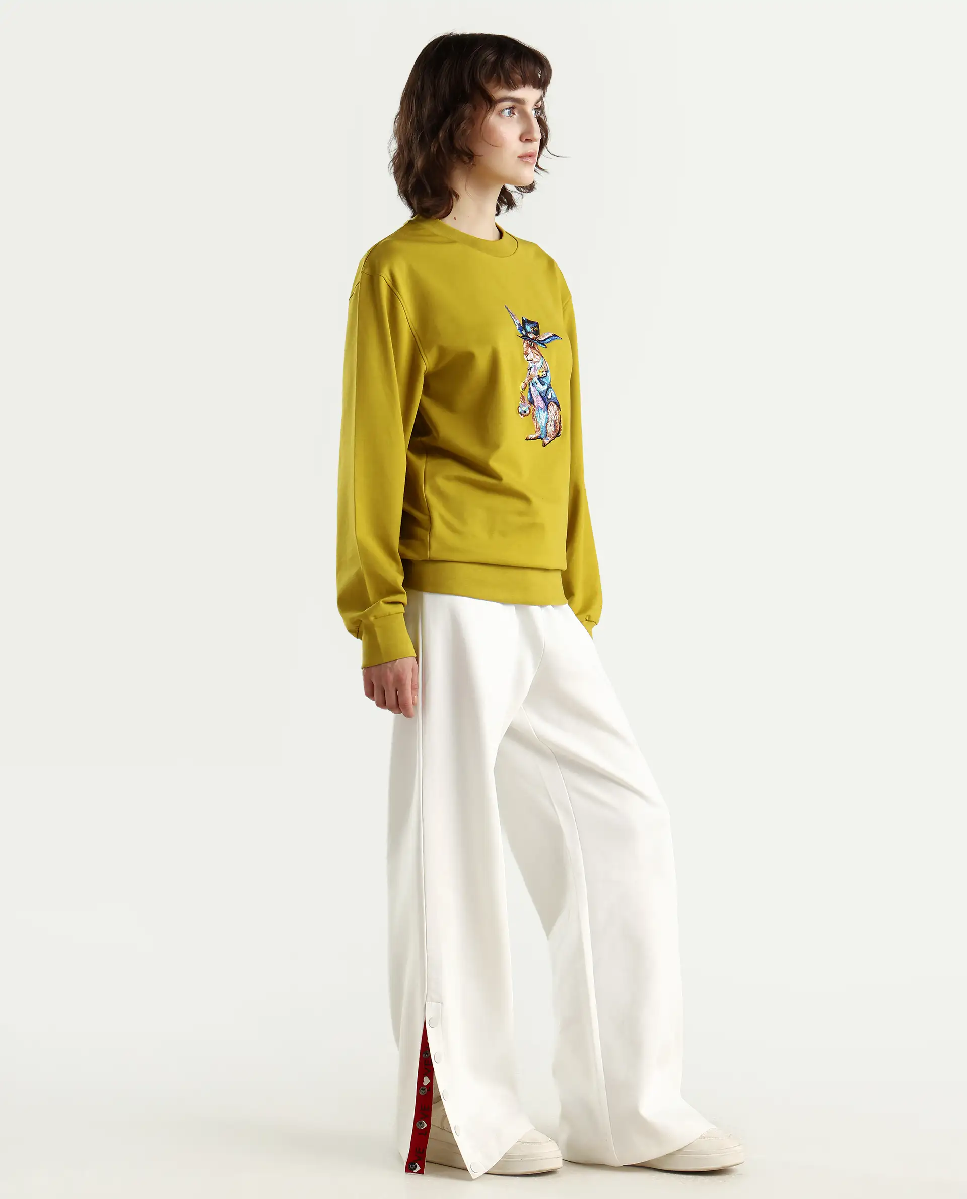 Rareism Women's Slite White Cotton Plain Ankle Length Wide Trouser - Image 8