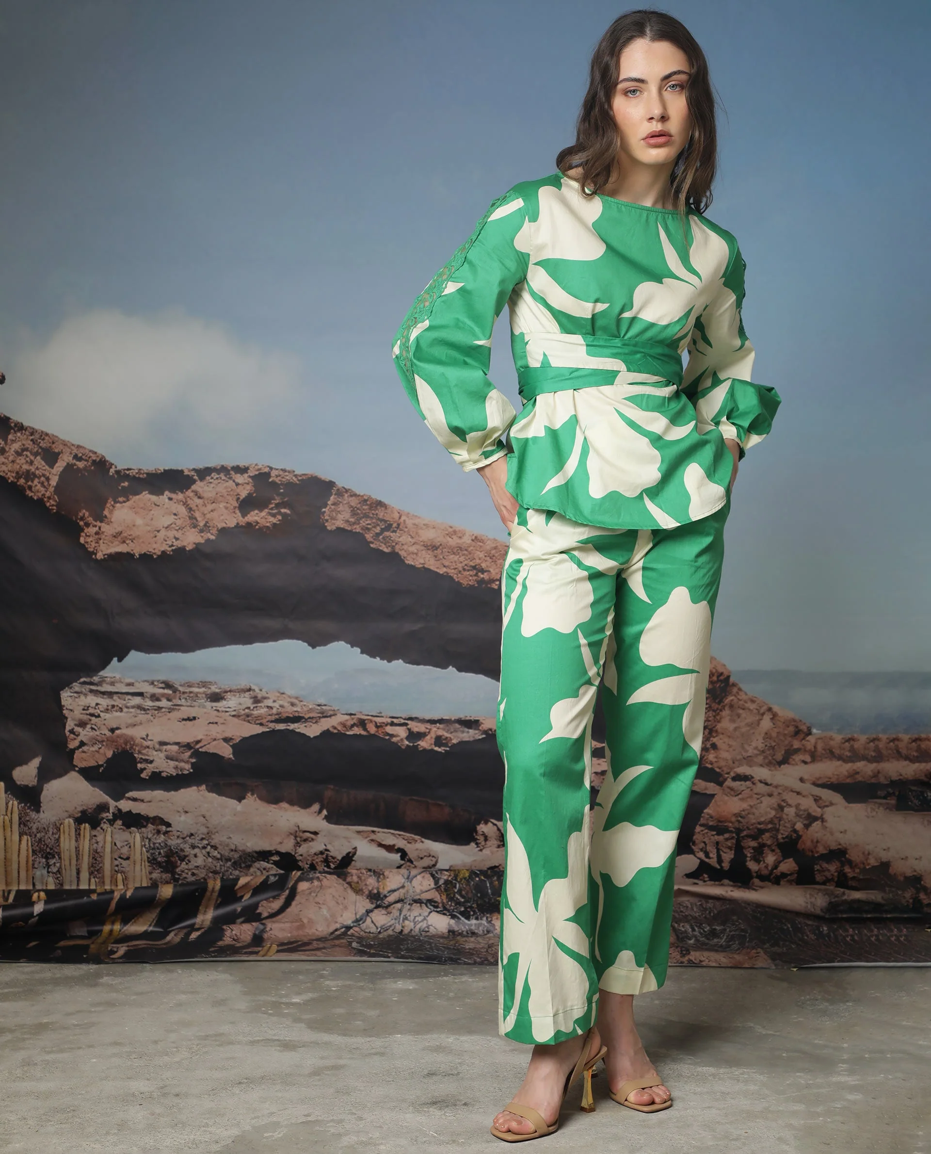 Rareism Women's Sloane Green Boat Neck Floral Print Knee Length Regular Fit Top - Image 13