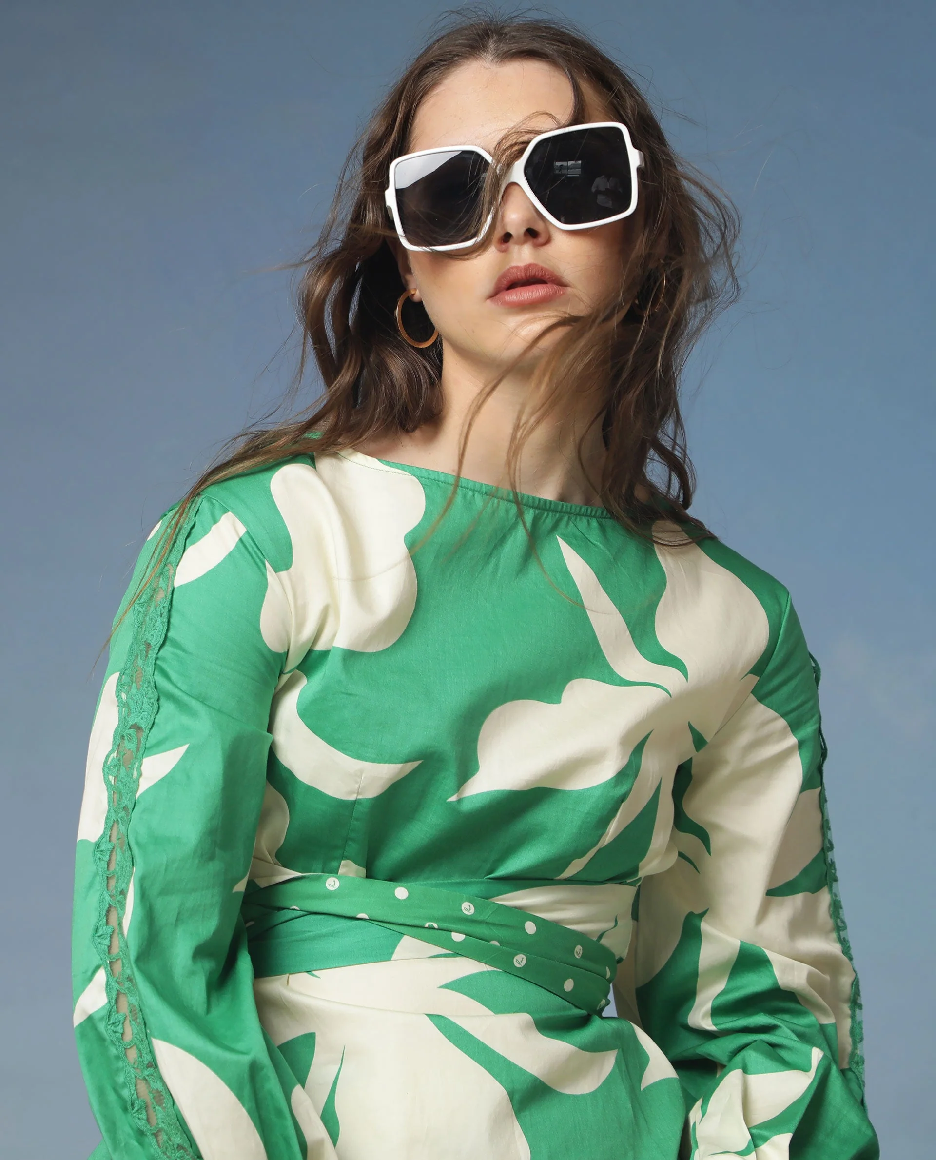 Rareism Women's Sloane Green Boat Neck Floral Print Knee Length Regular Fit Top - Image 4