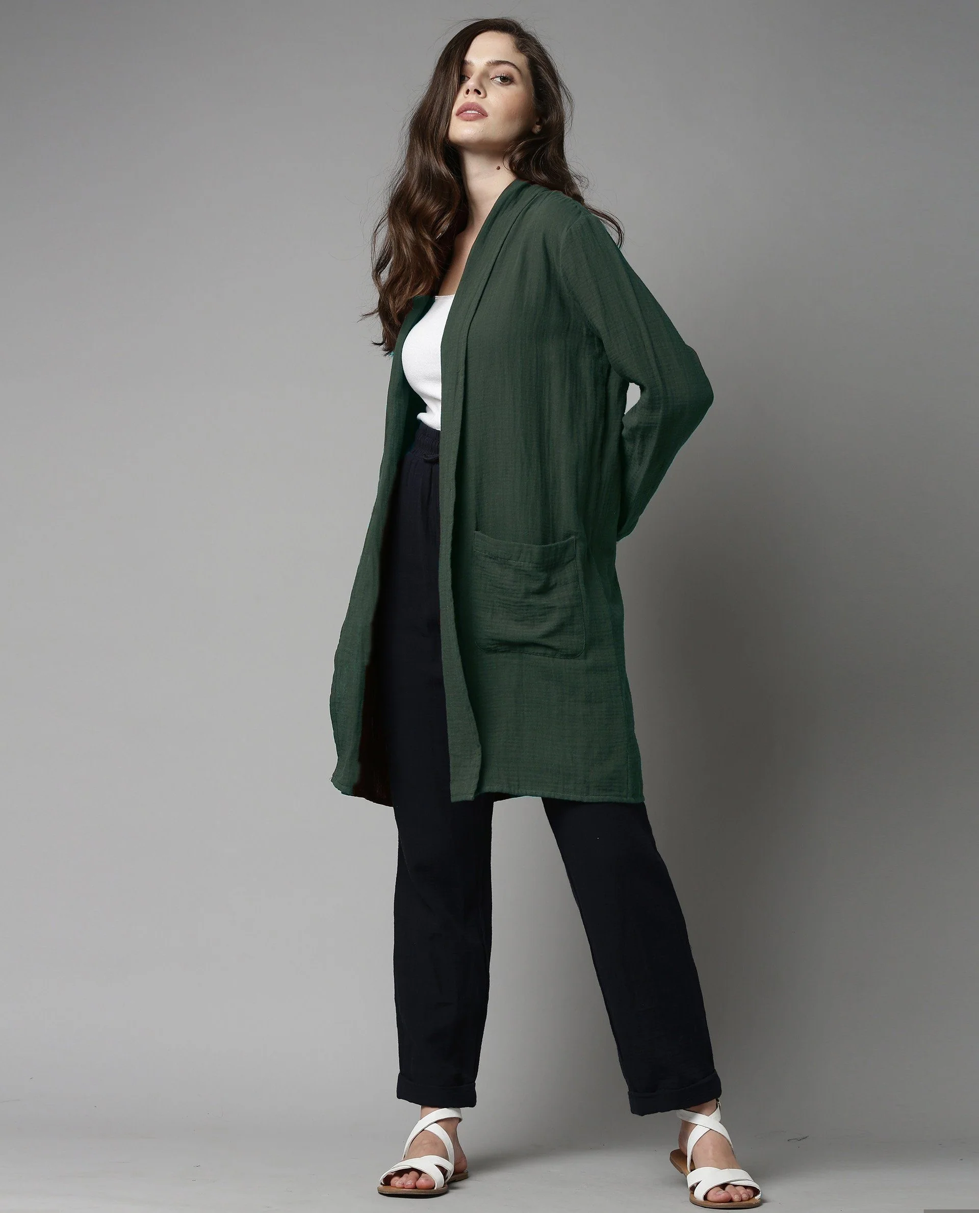 Rareism Women Slop Green Overlayer Solid