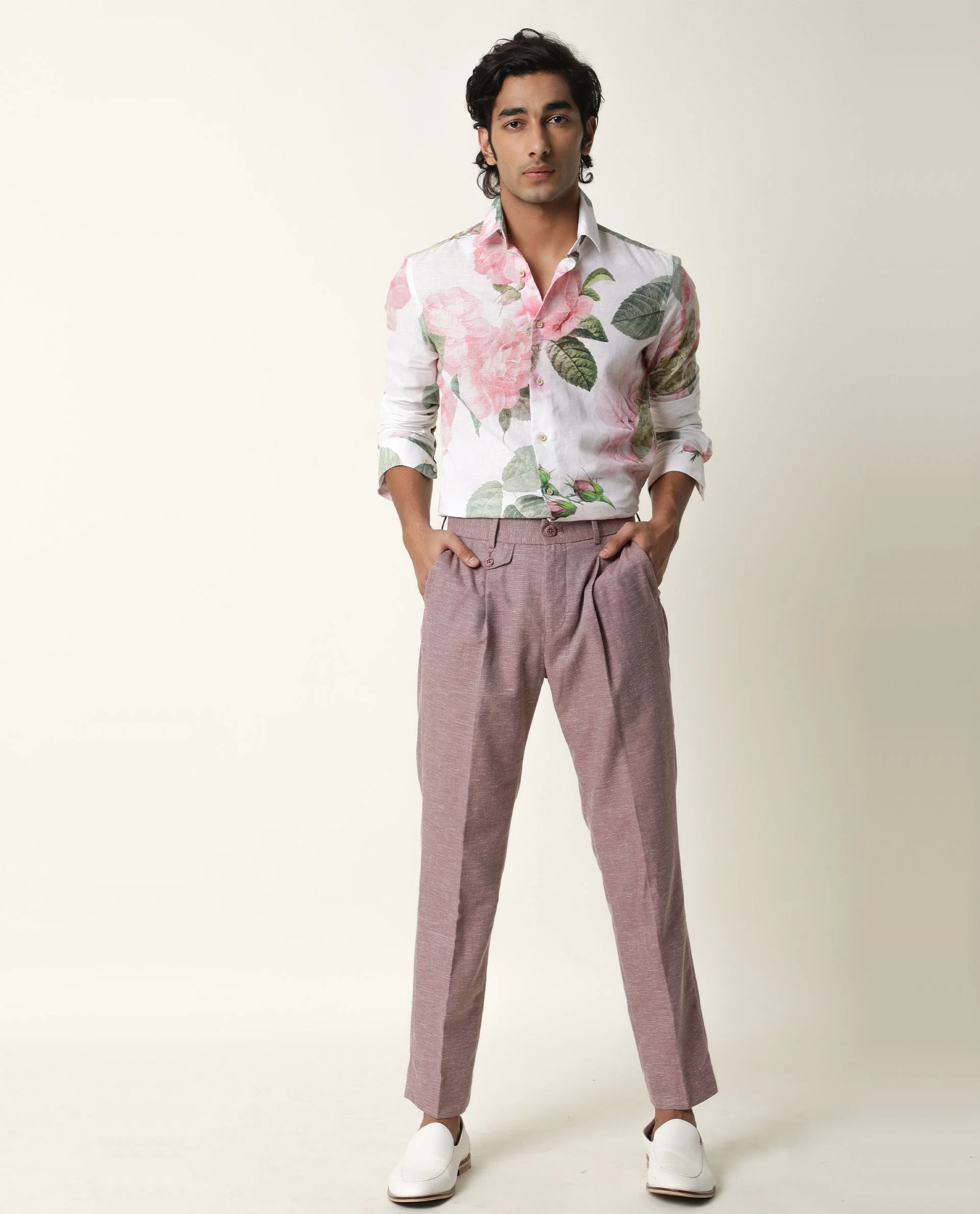 Rare Rabbit Men's Sloven White Cotton Floral Print Regular Fit Full Sleeve Collared Shirt - Image 3