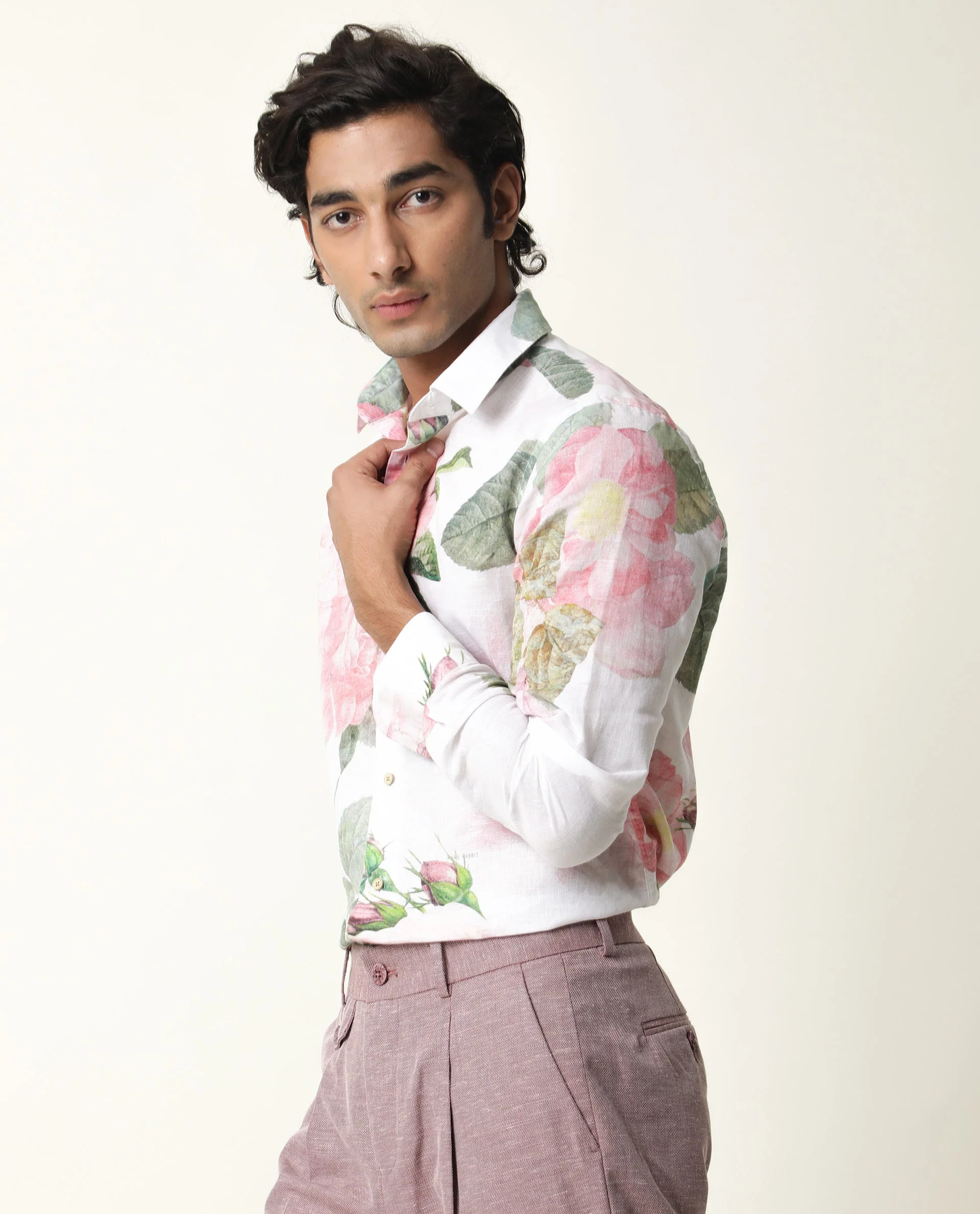 Rare Rabbit Men's Sloven White Cotton Floral Print Regular Fit Full Sleeve Collared Shirt - Image 4