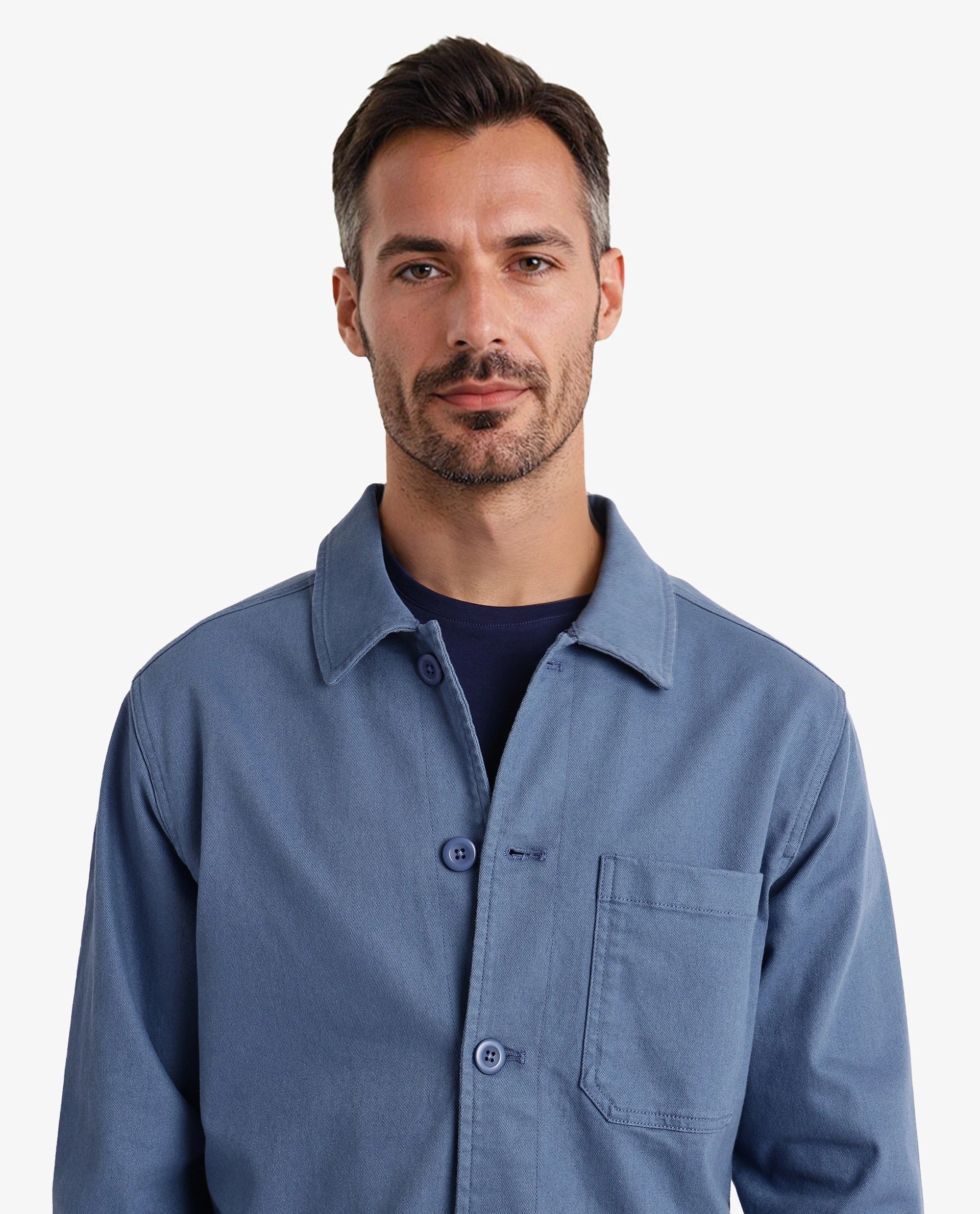 Rare Rabbit Men's Slowear Blue Cotton Blend Plain Regular Fit Full Sleeve Collared Shacket - Image 2