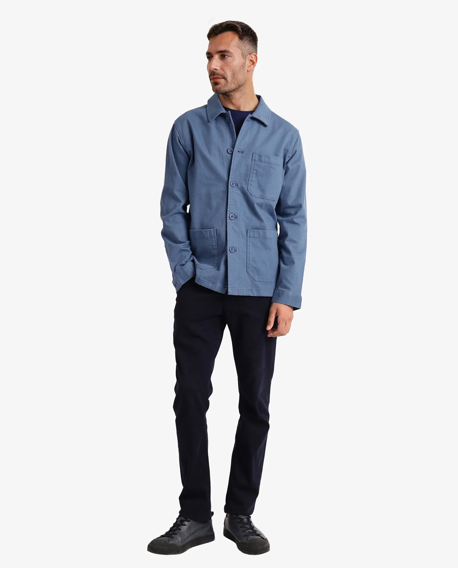 Rare Rabbit Men's Slowear Blue Cotton Blend Plain Regular Fit Full Sleeve Collared Shacket - Image 3