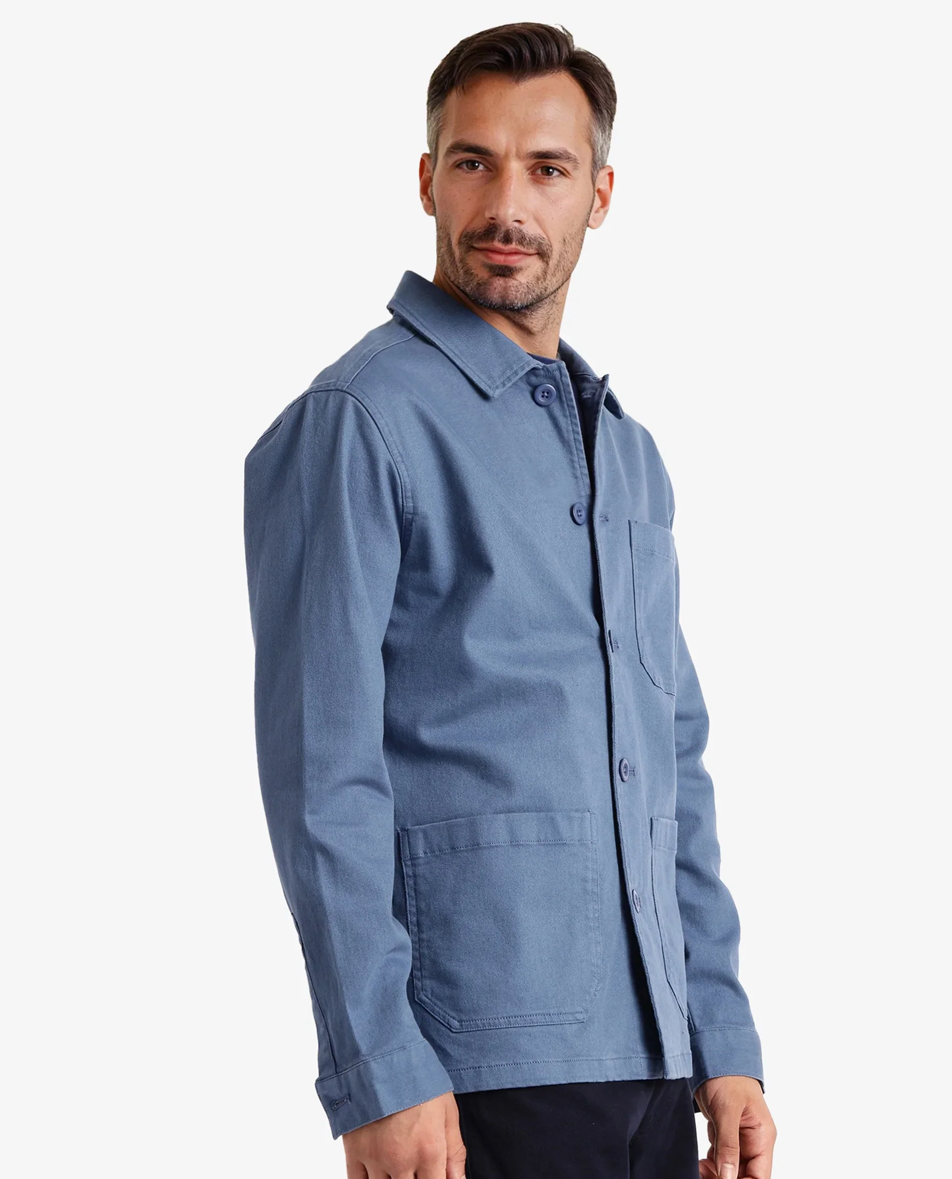 Rare Rabbit Men's Slowear Blue Cotton Blend Plain Regular Fit Full Sleeve Collared Shacket - Image 4