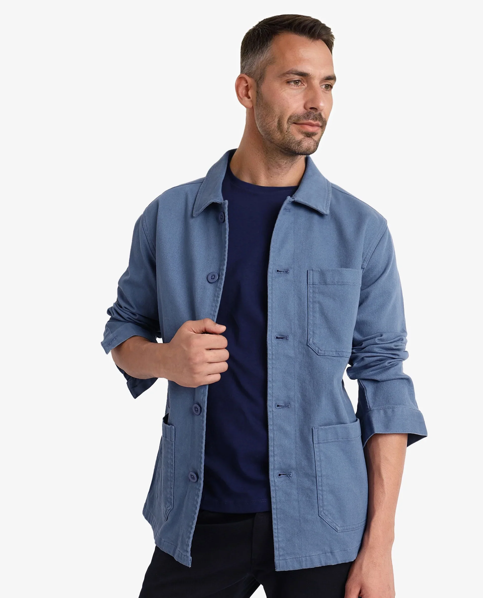 Rare Rabbit Men's Slowear Blue Cotton Blend Plain Regular Fit Full Sleeve Collared Shacket - Image 6